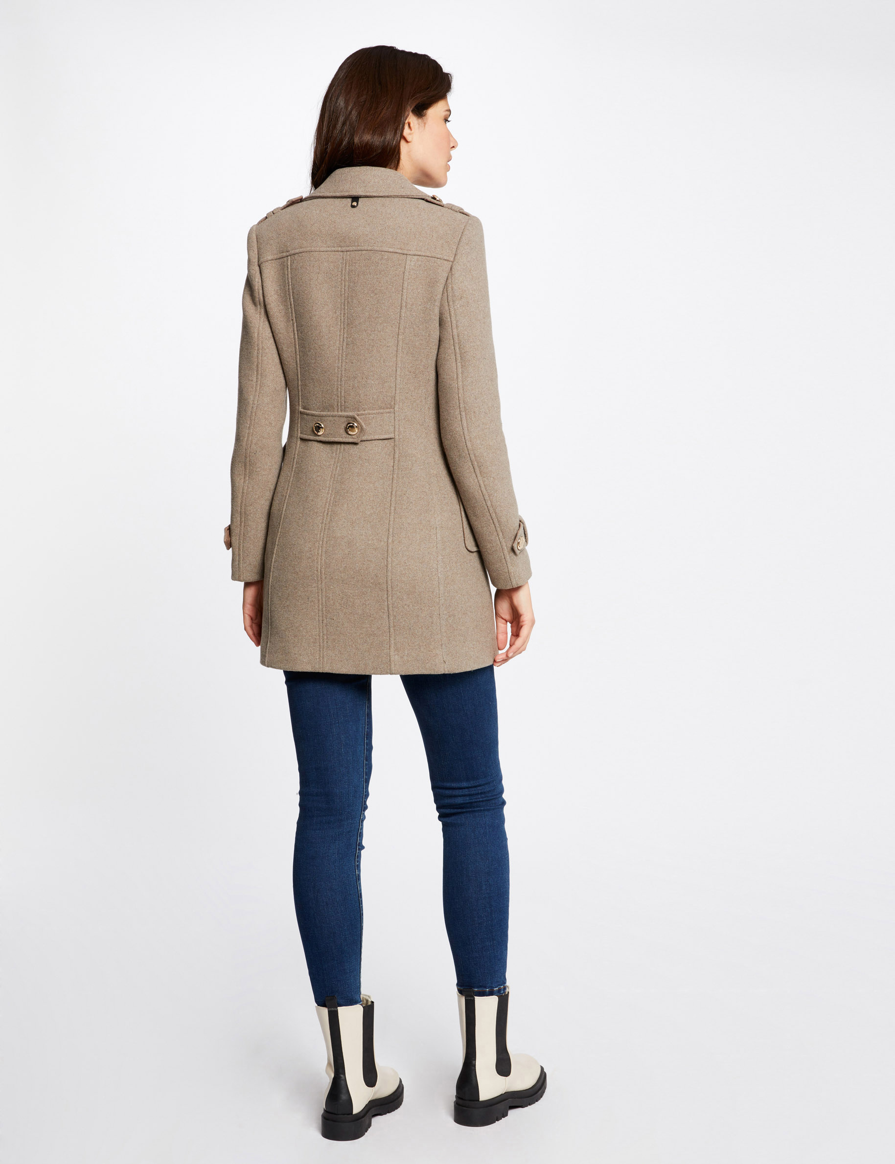 Manteau droit boutonné taupe femme Morgan