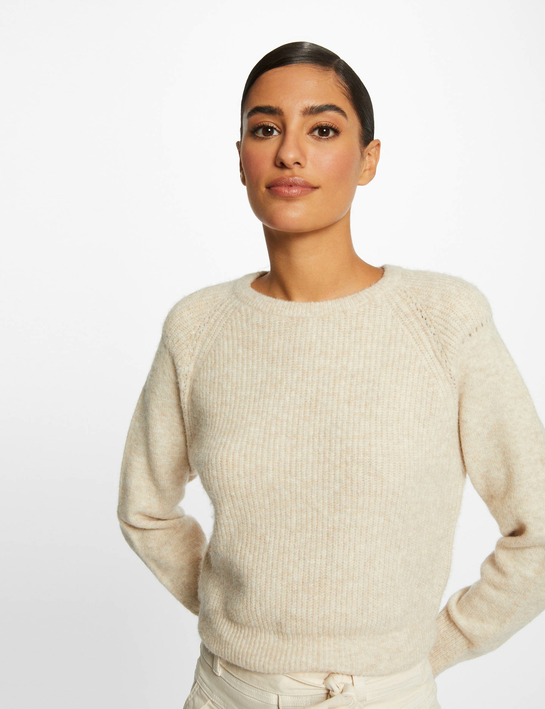 Pull Manches Longues Avec Col Rond Beige Femme Morgan