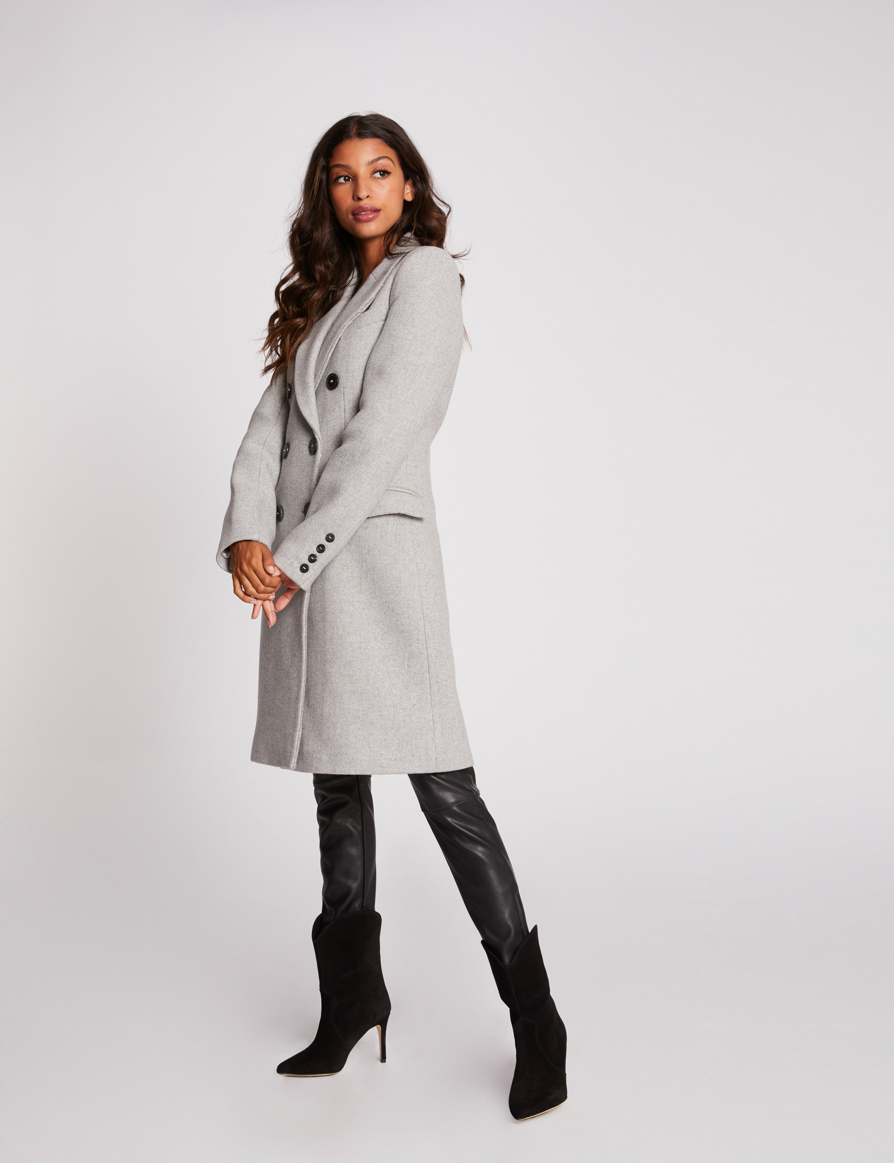 Manteau Droit Boutonn Gris Clair Femme Morgan