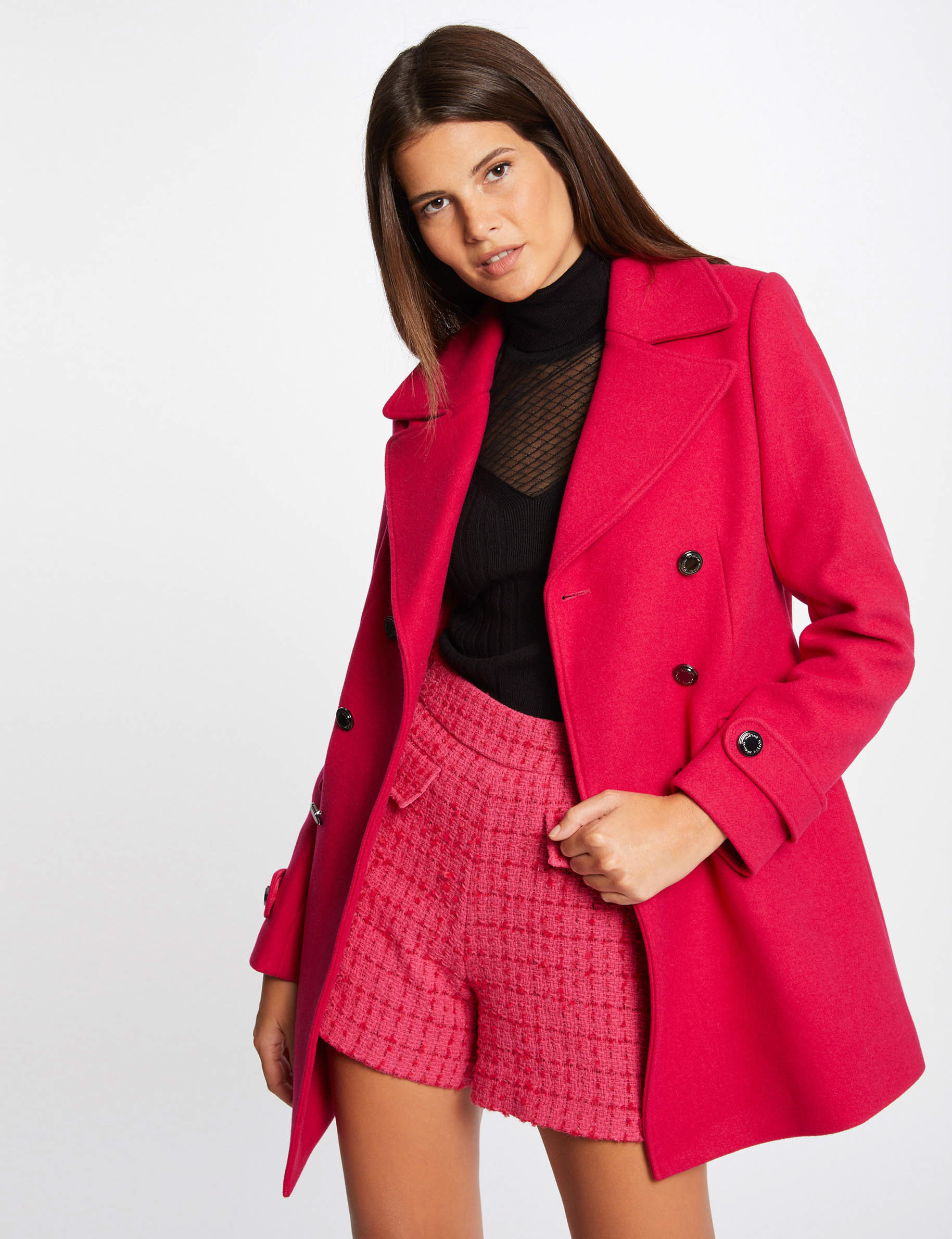 Manteau Droit Boutonn Framboise Femme Morgan