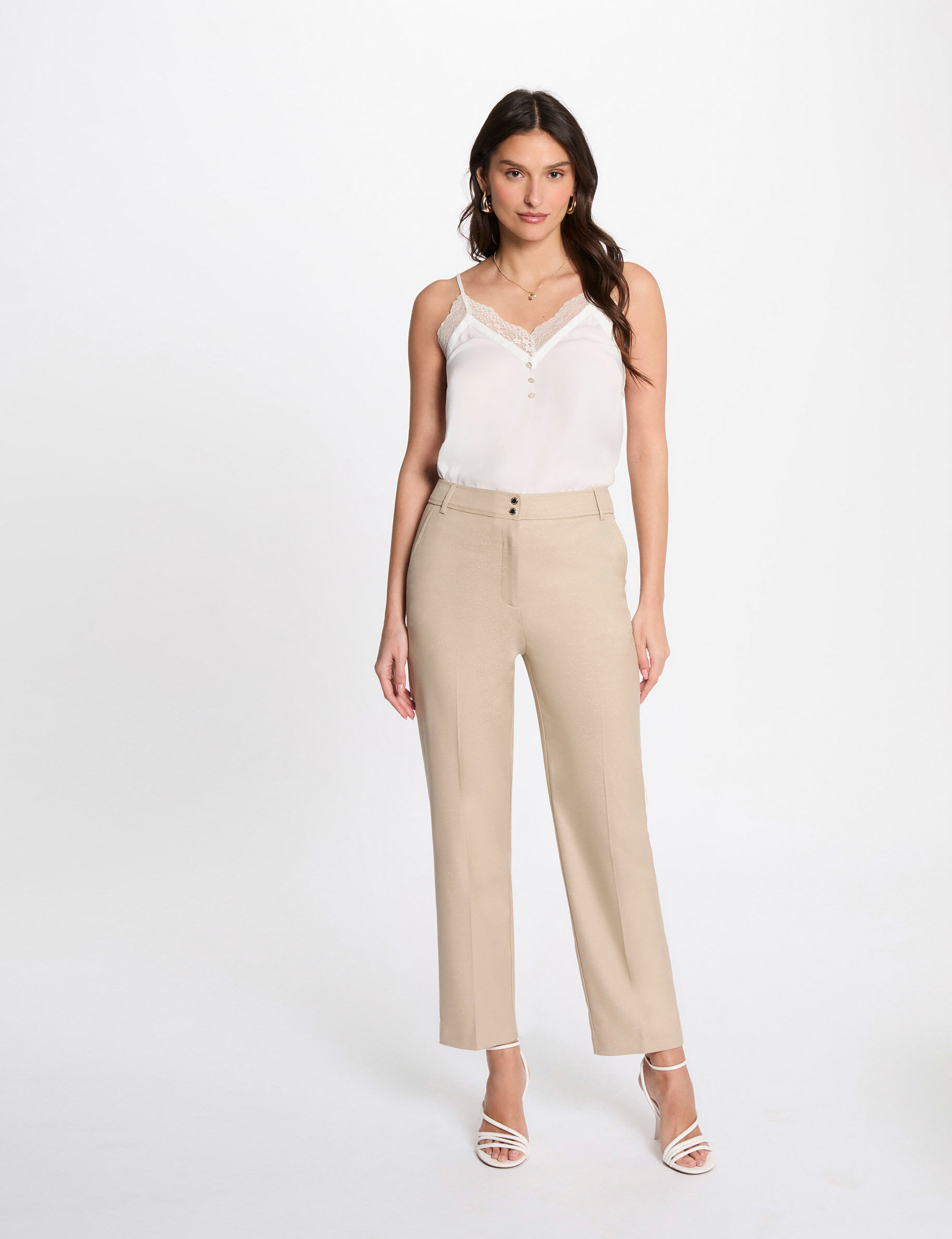 Pantalon droit marron clair femme