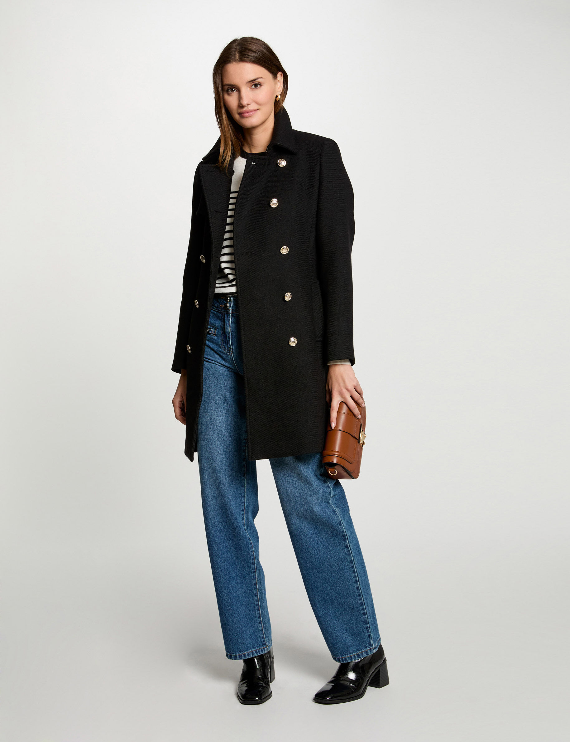 Manteau long ceinturé noir femme