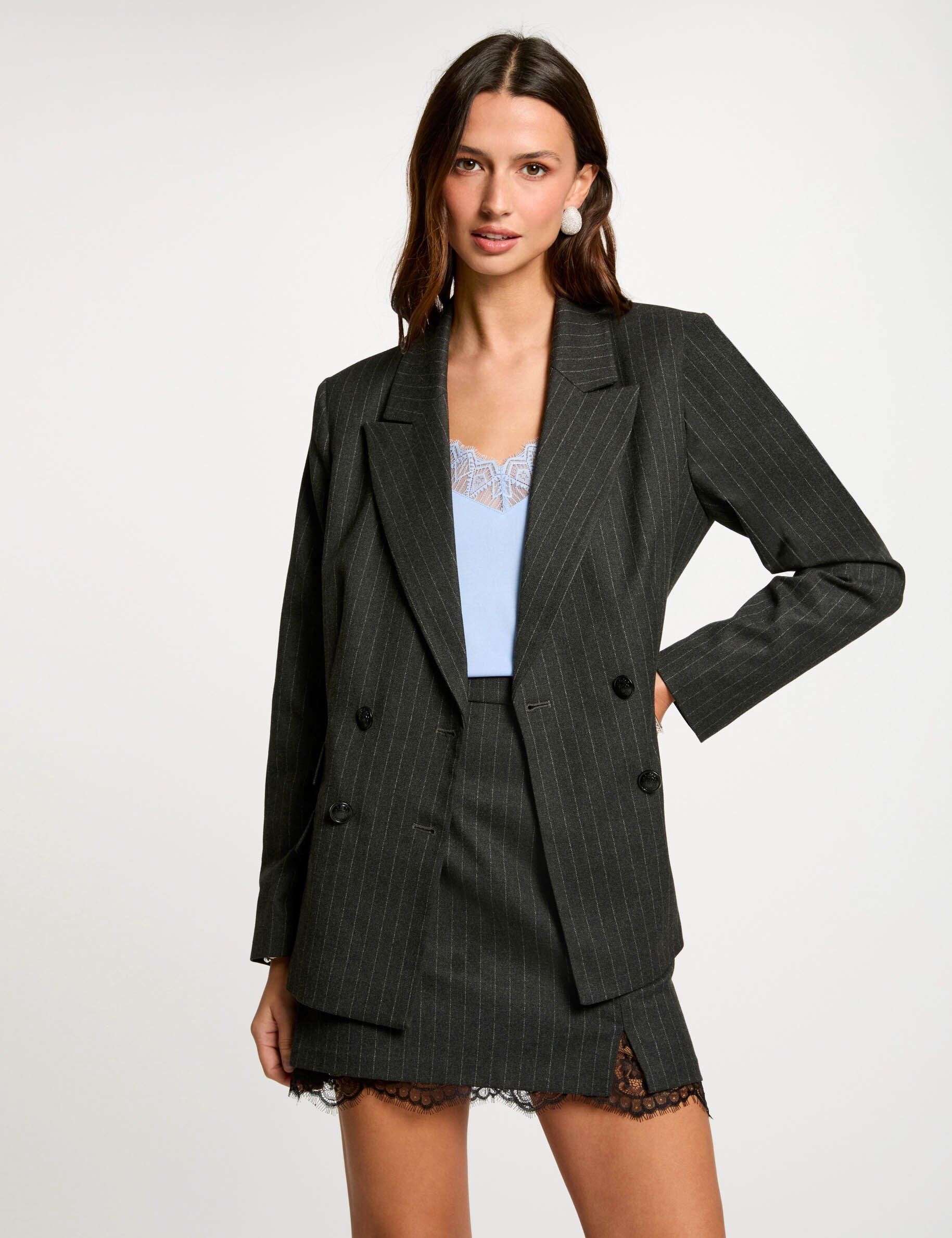 Blazer à rayures gris anthracite femme