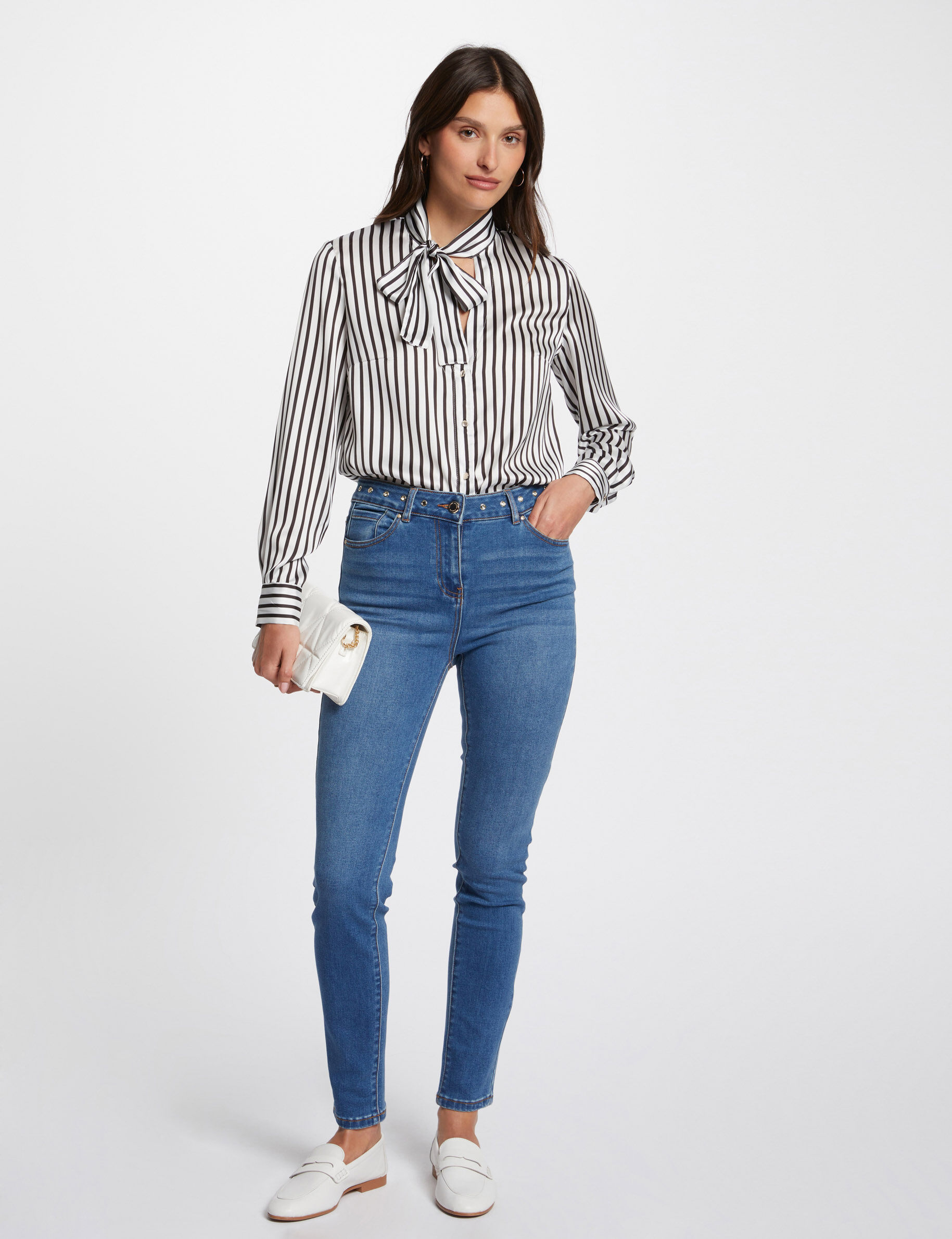 Jeans slim détails oeillets jean stone femme