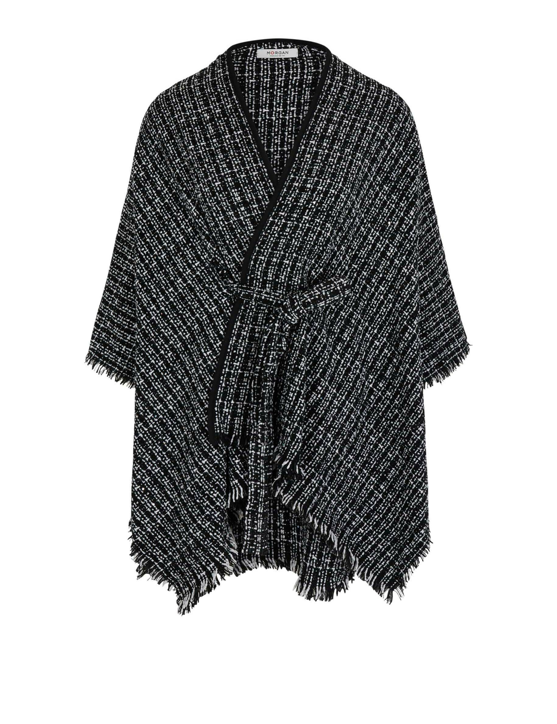 Cape ceinturée tweed noir femme