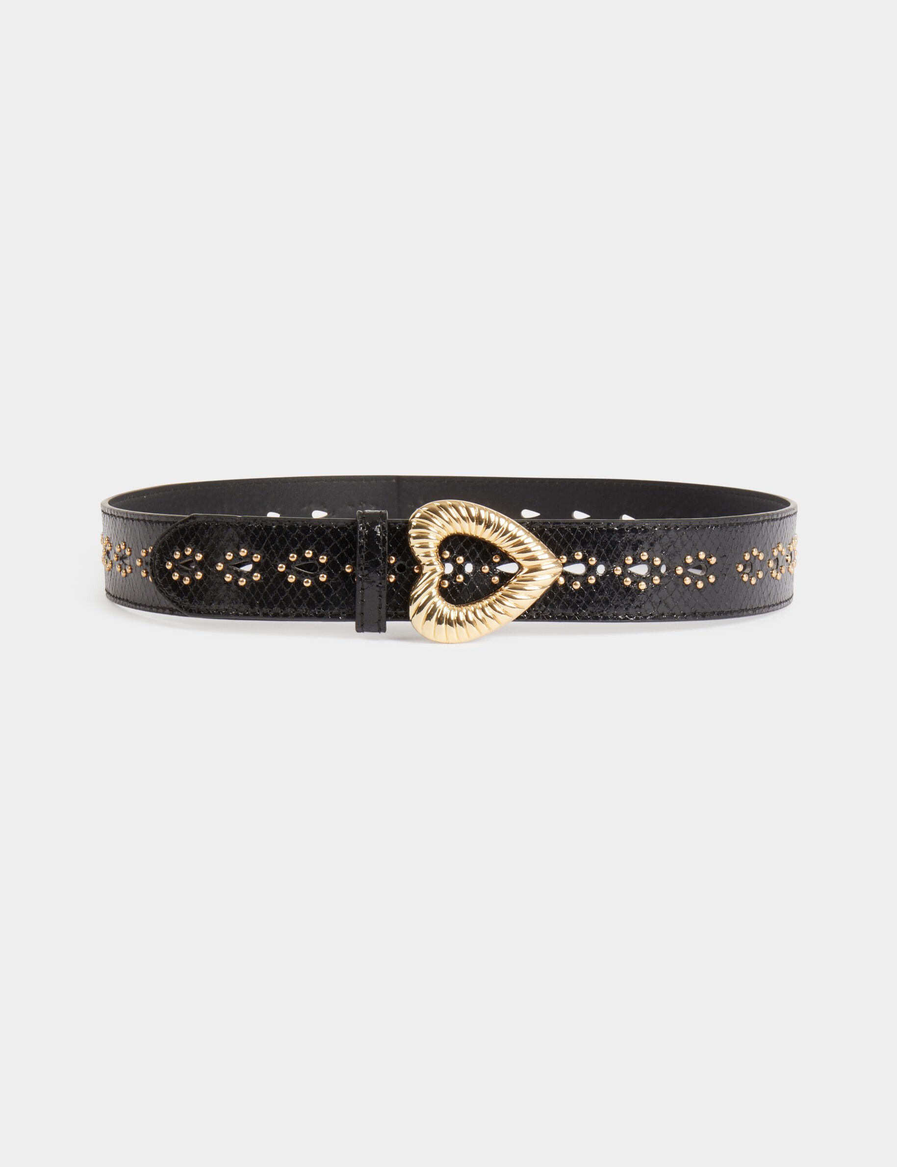 Ceinture croco boucle coeur noir femme