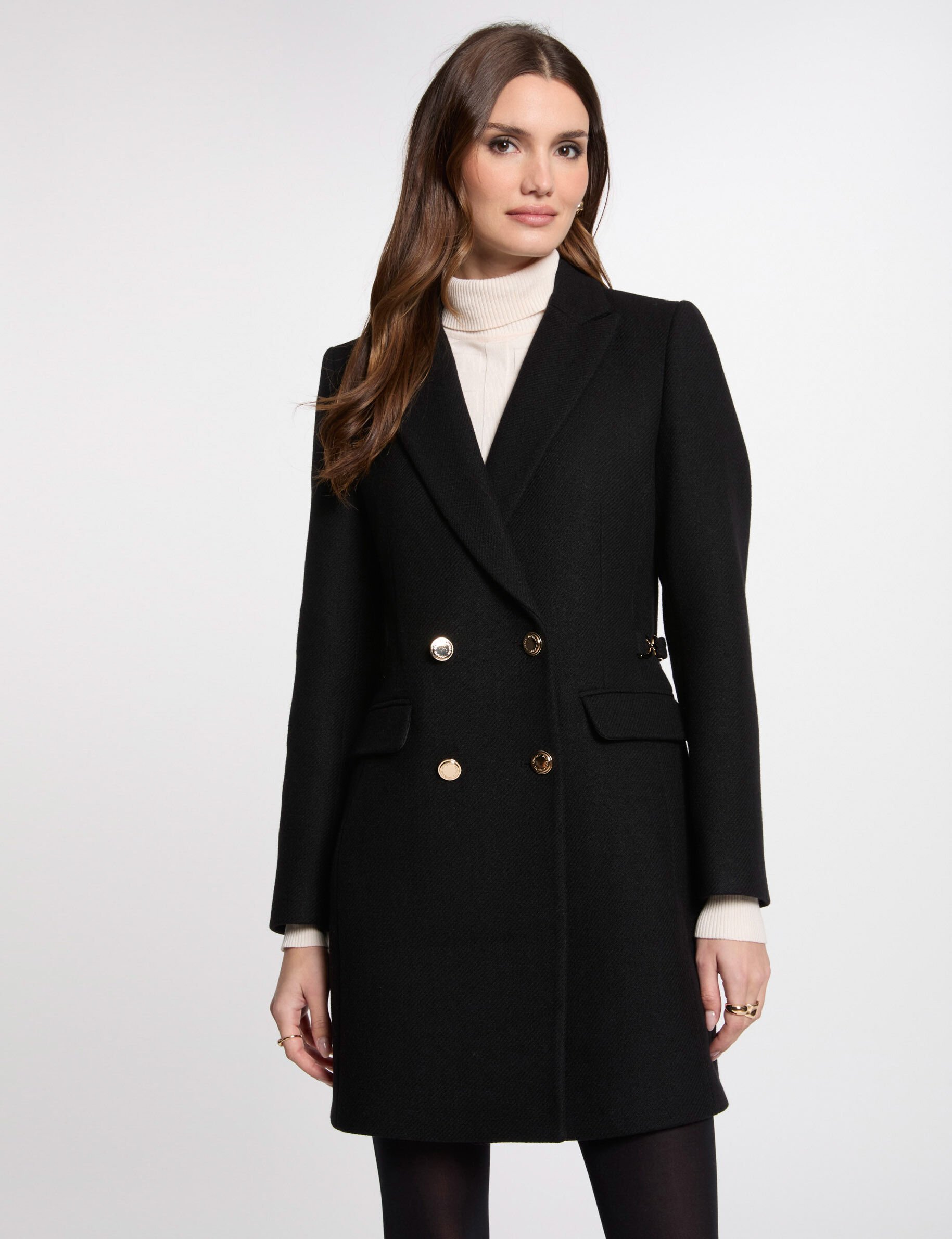 Manteau double boutonnage noir femme