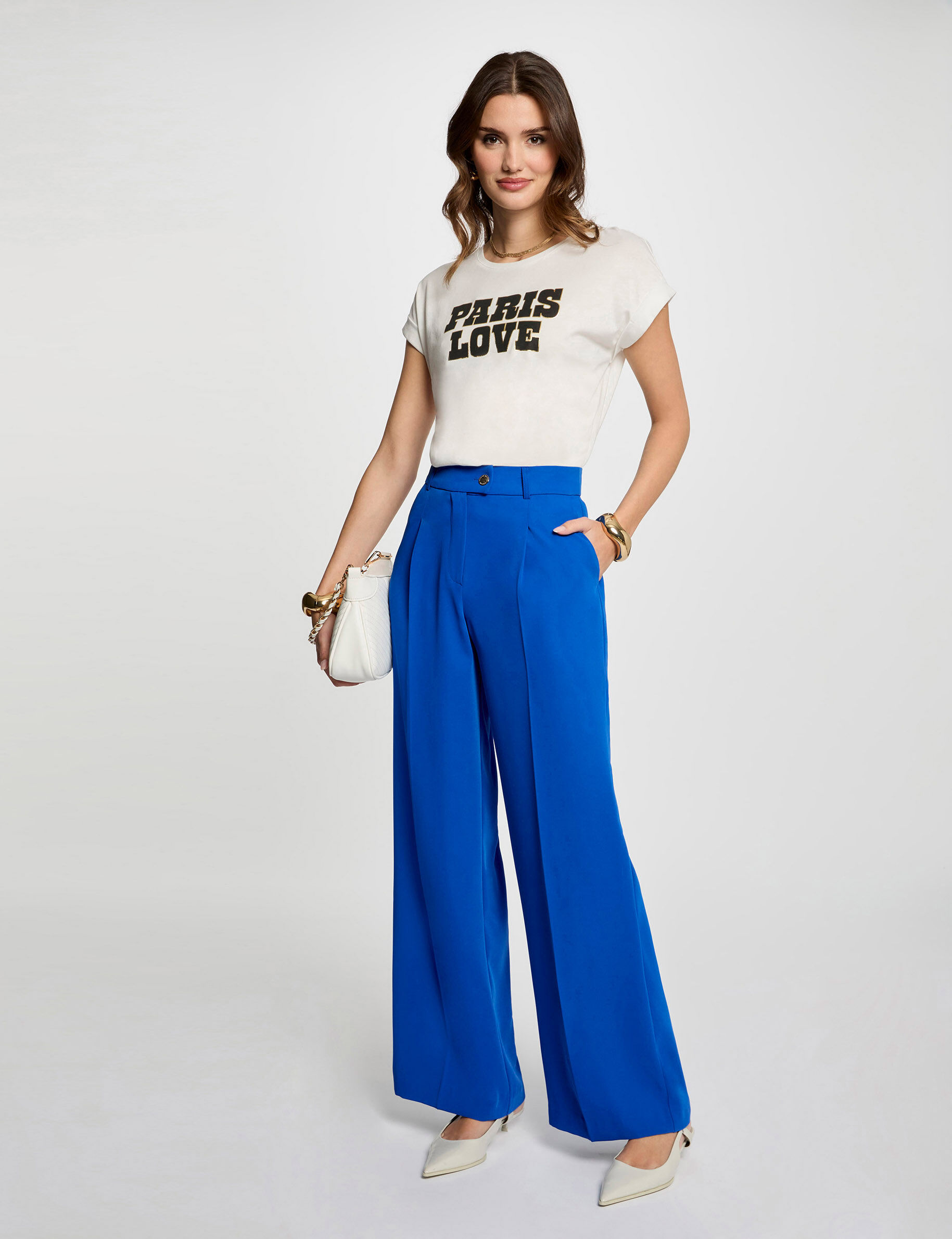 Pantalon flare fluide bleu electrique femme