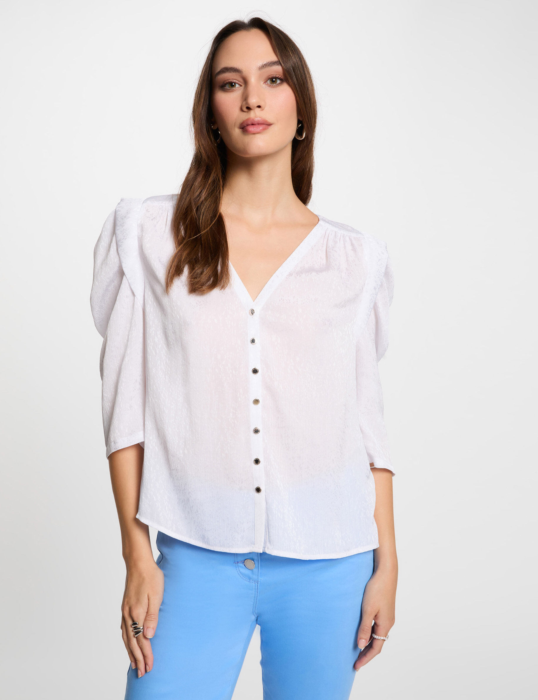 Chemise manches 3/4 blanc femme