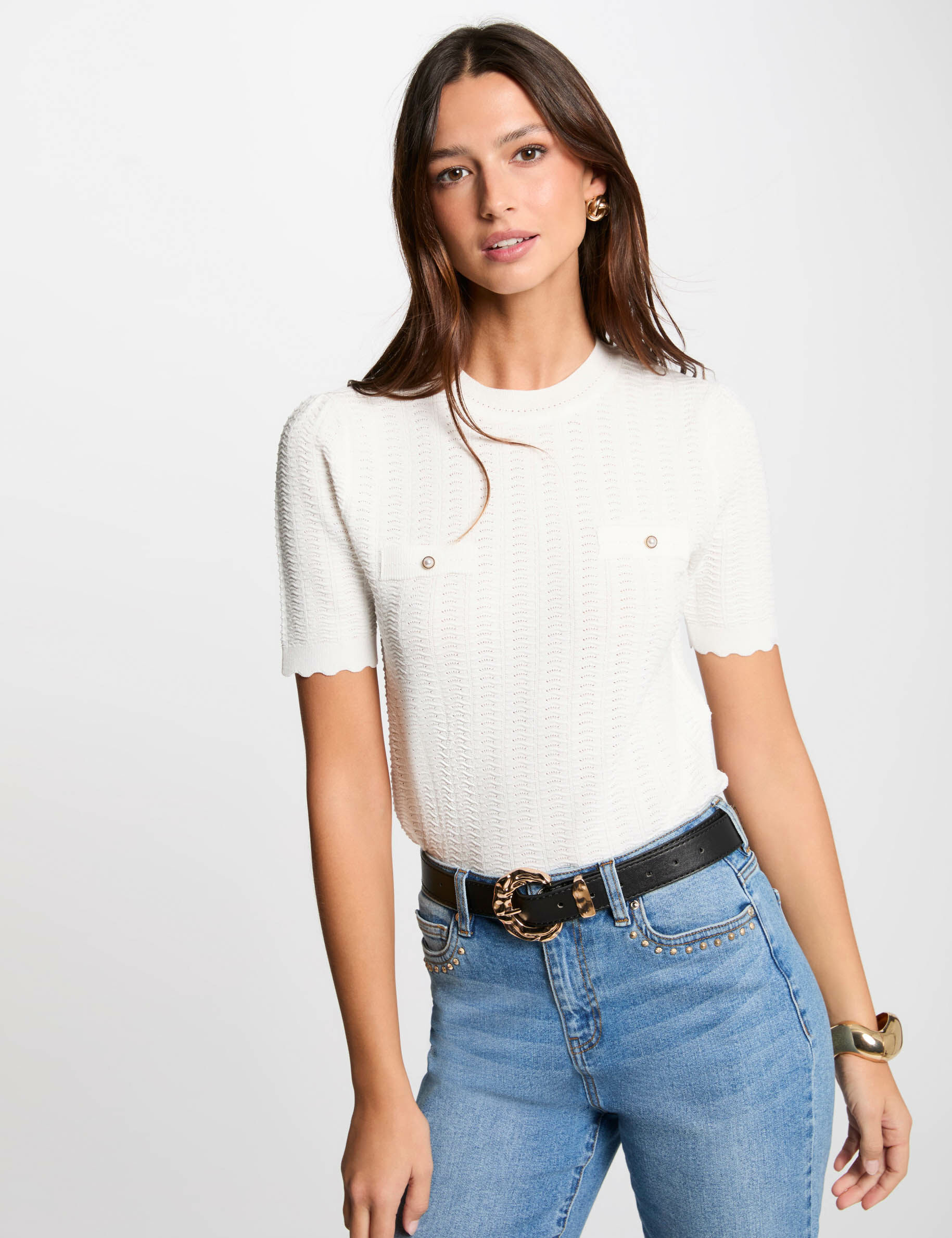 Pull manches courtes blanc femme