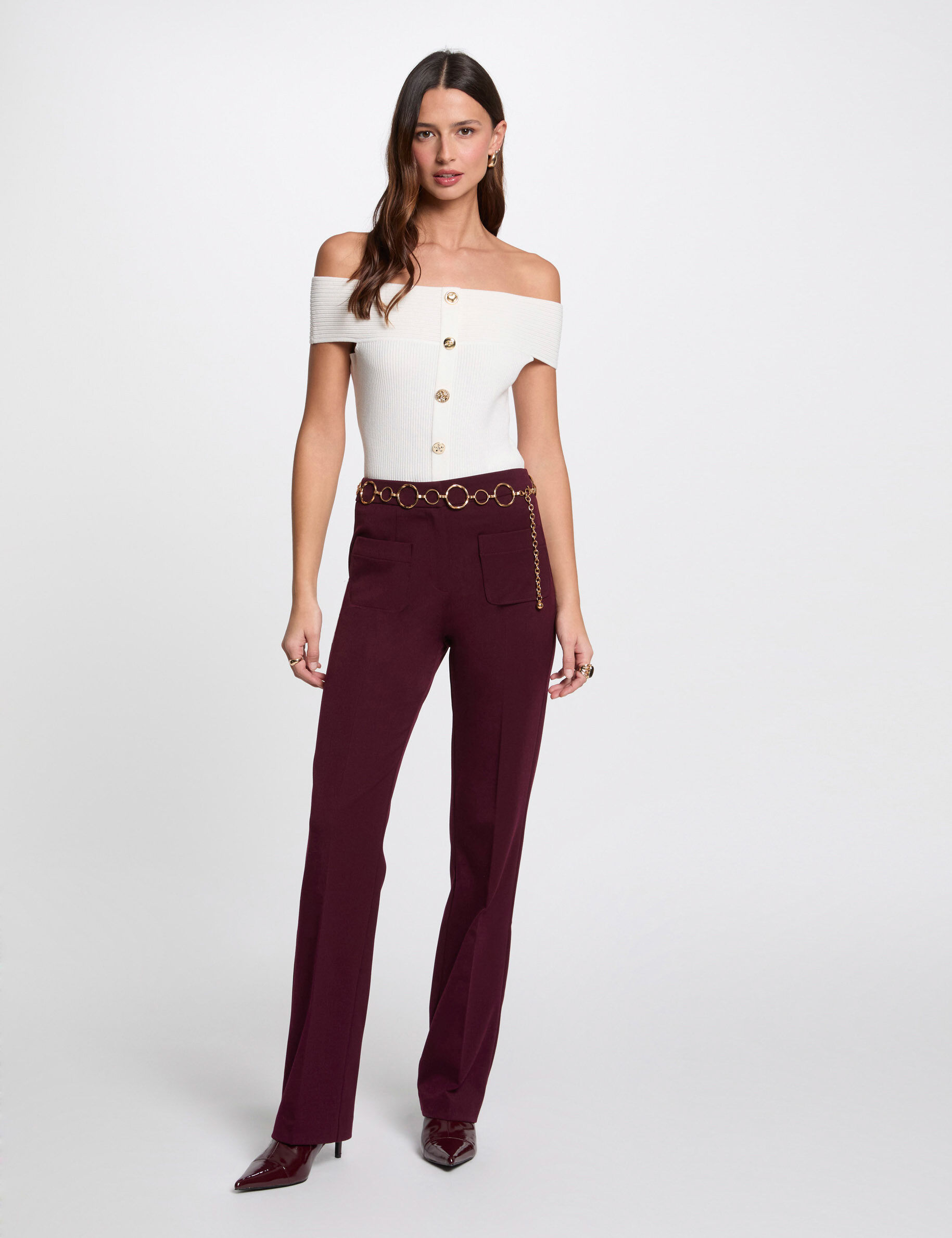 Pantalon bootcut prune femme