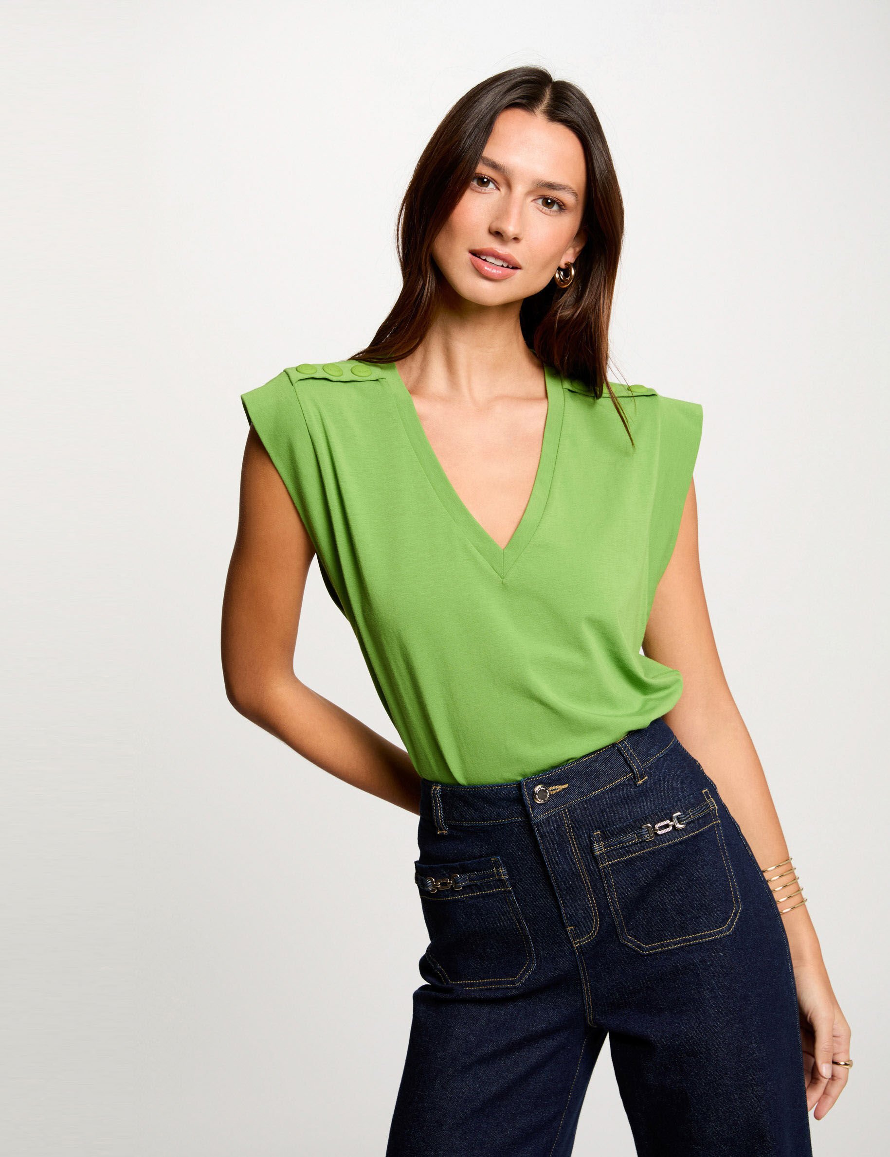 T-shirt manches courtes vert anis femme