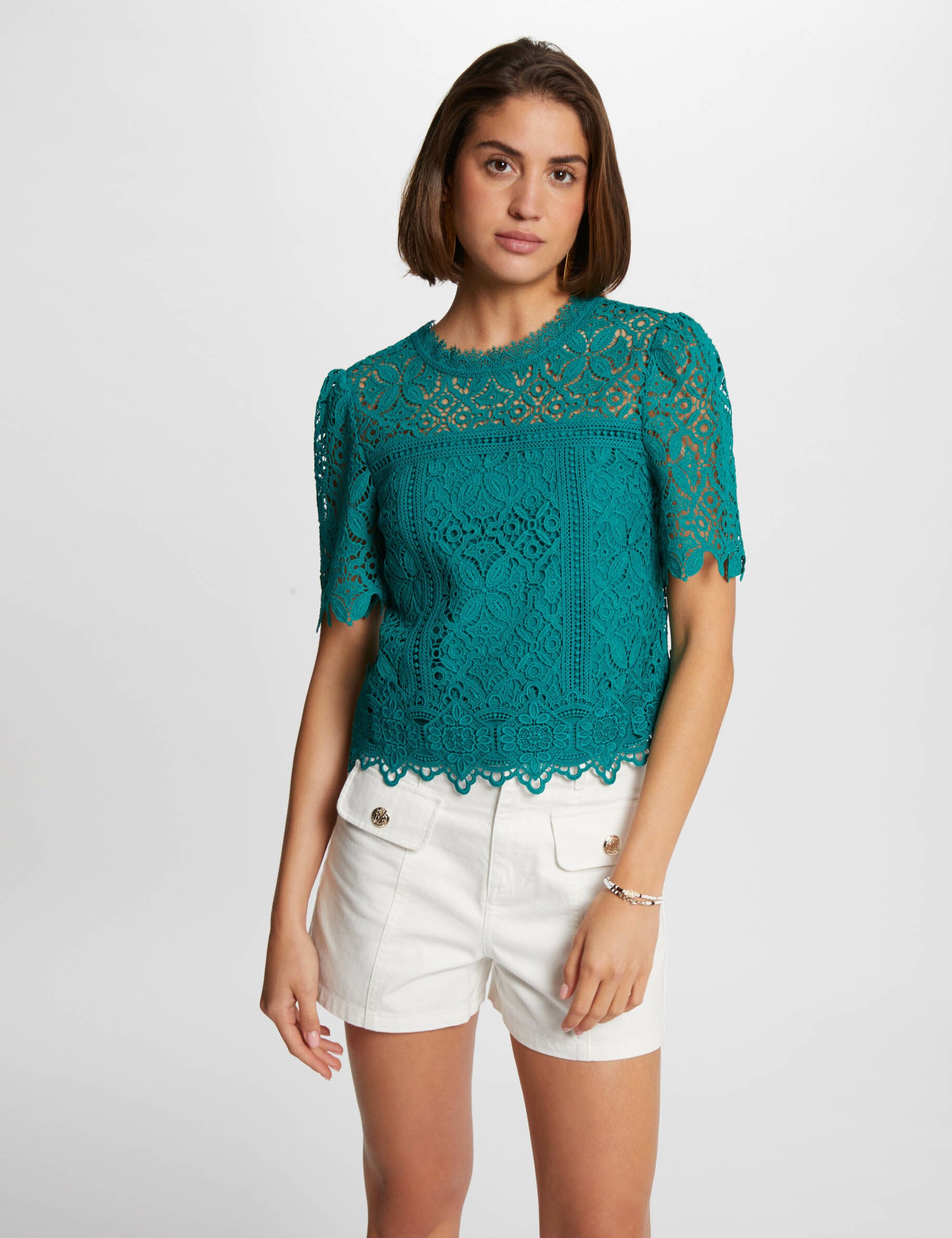 Blouse manches courtes vert moyen femme