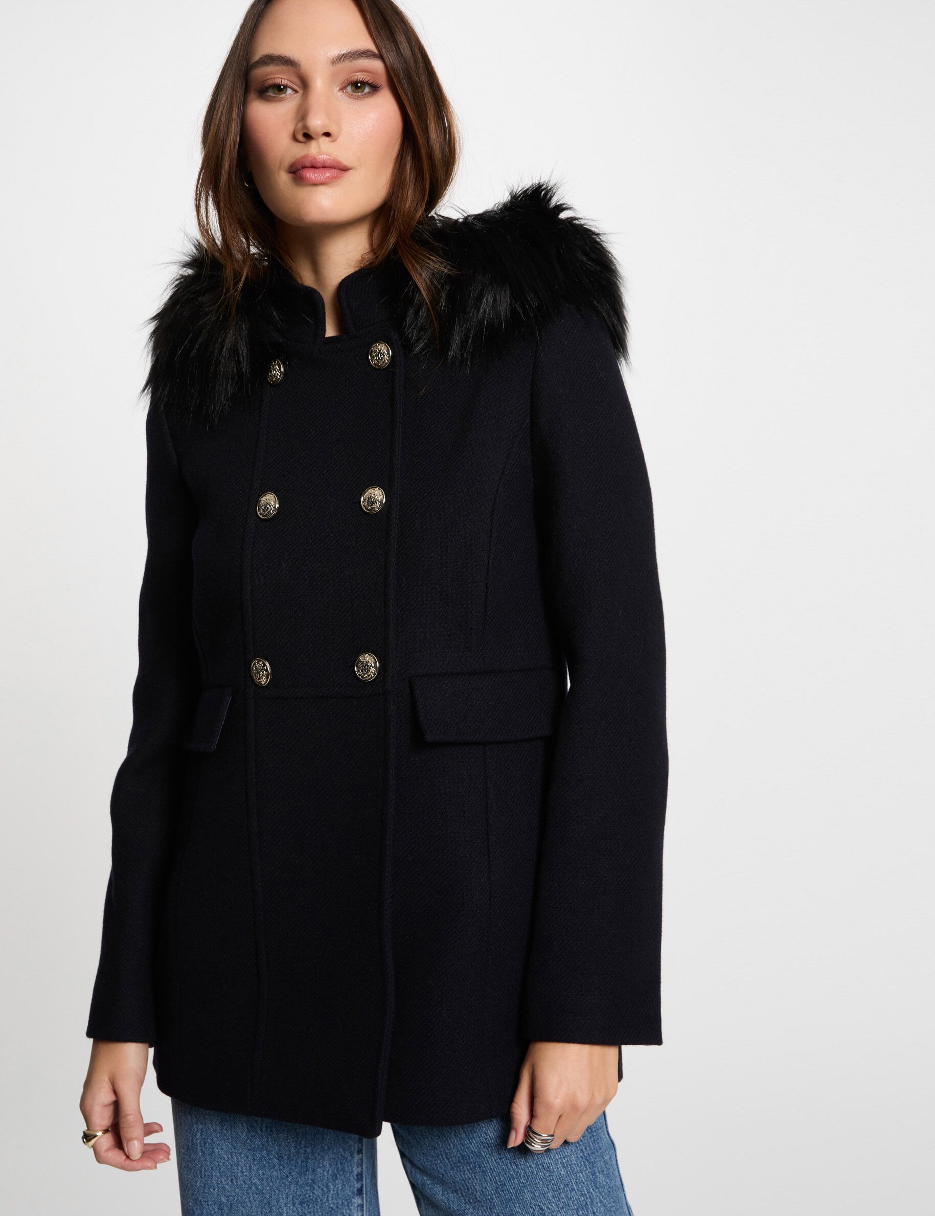 Manteau double boutonnage marine femme