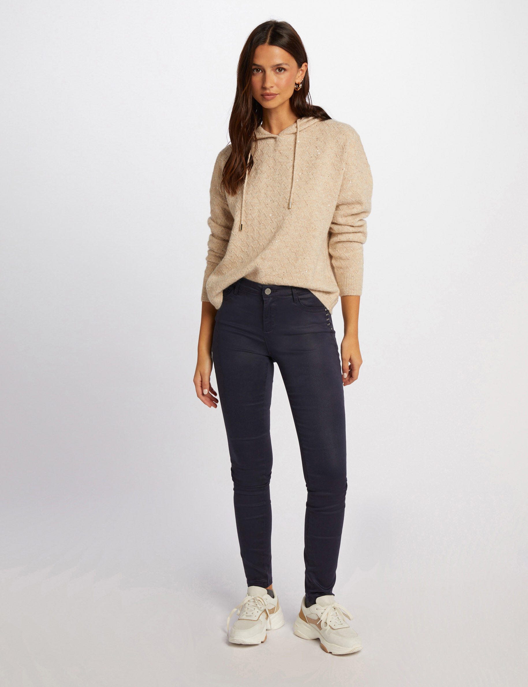 Pantalon skinny enduit marine femme