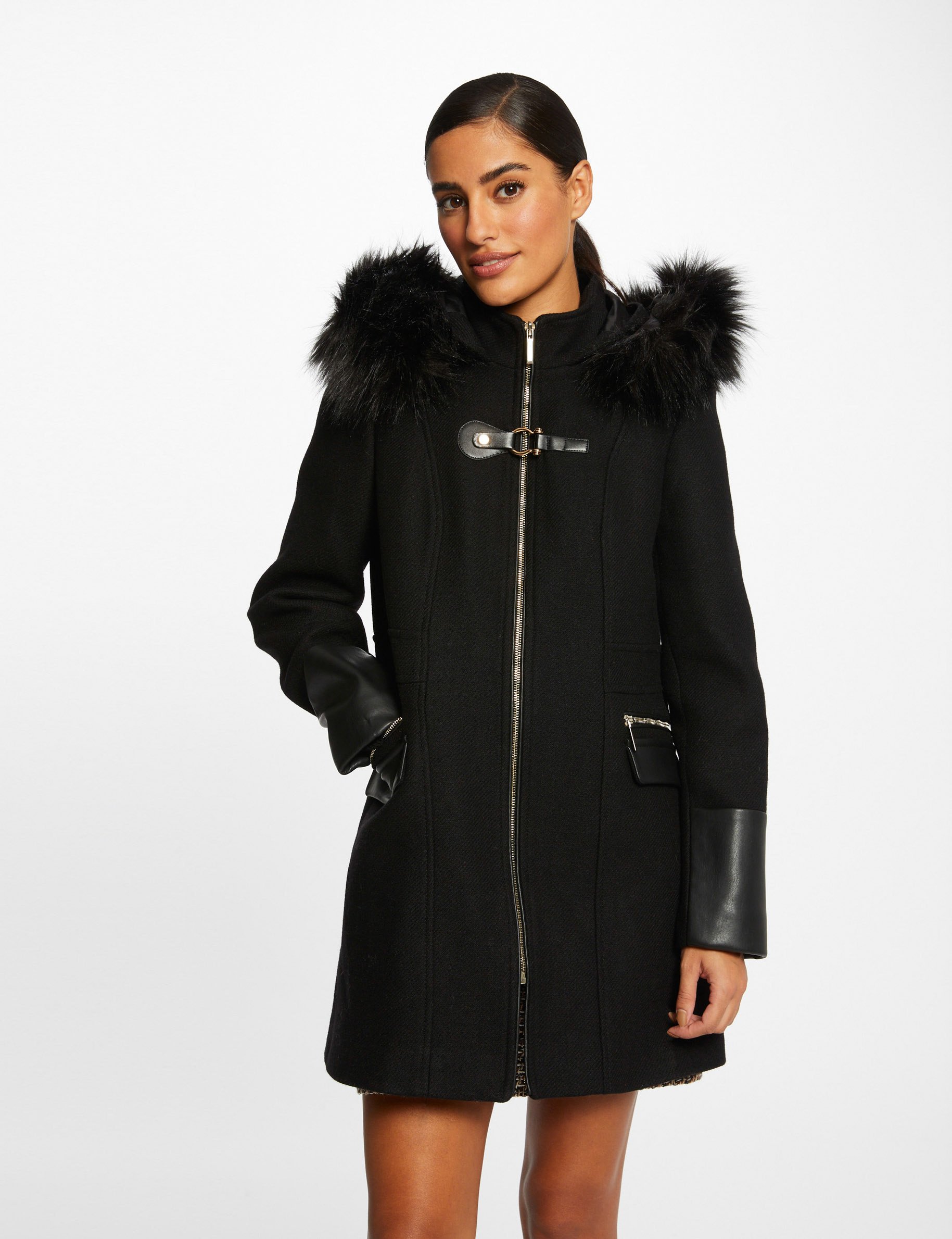 Manteau femme noir avec col fourrure hotsell