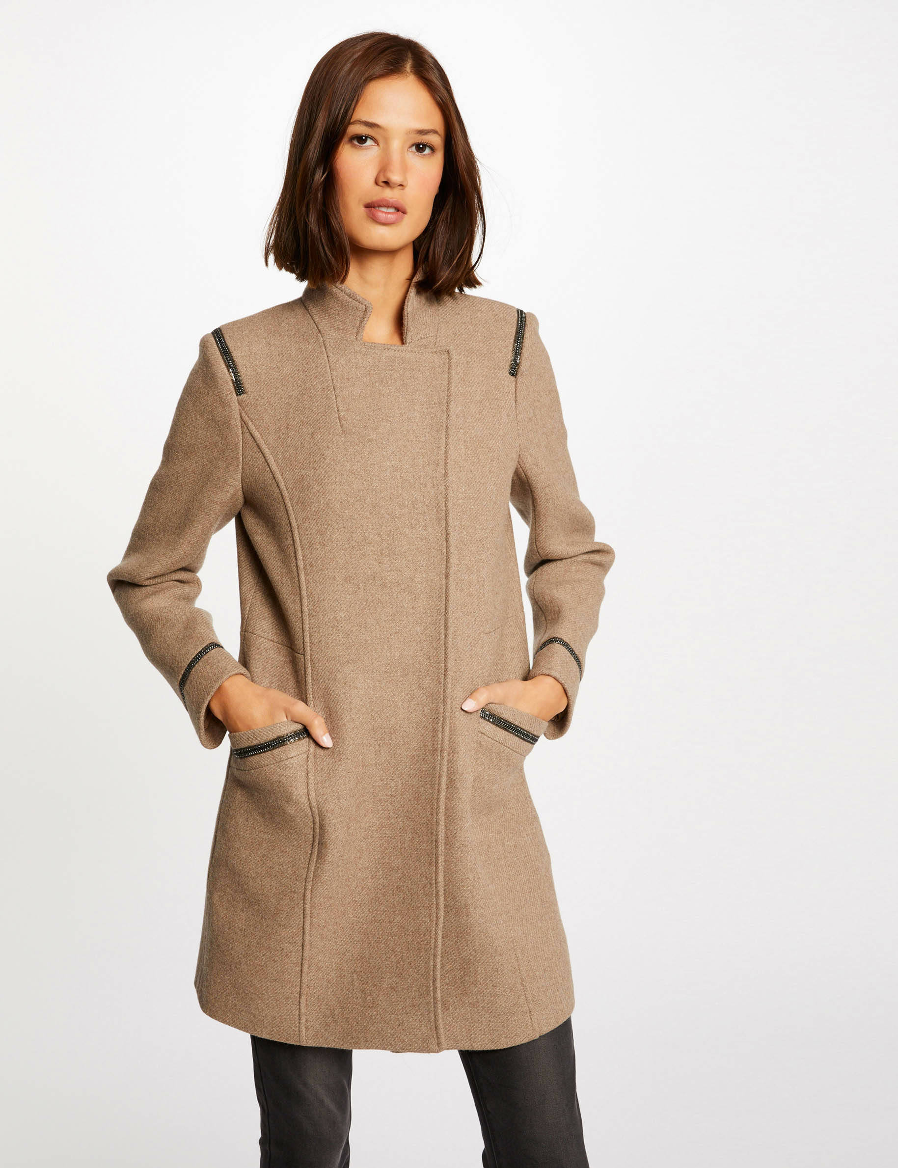 Manteau droit camel discount femme