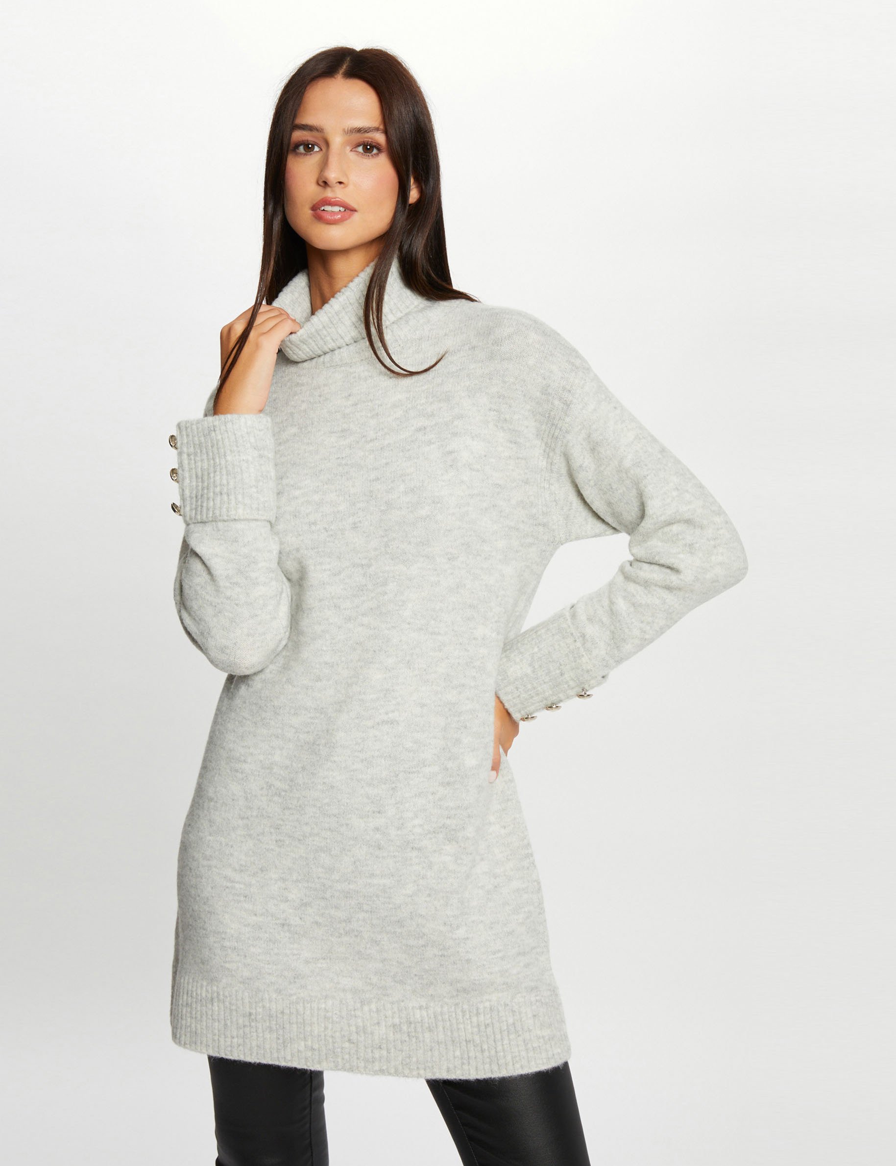 Robe pull droite col roule gris moyen femme Morgan