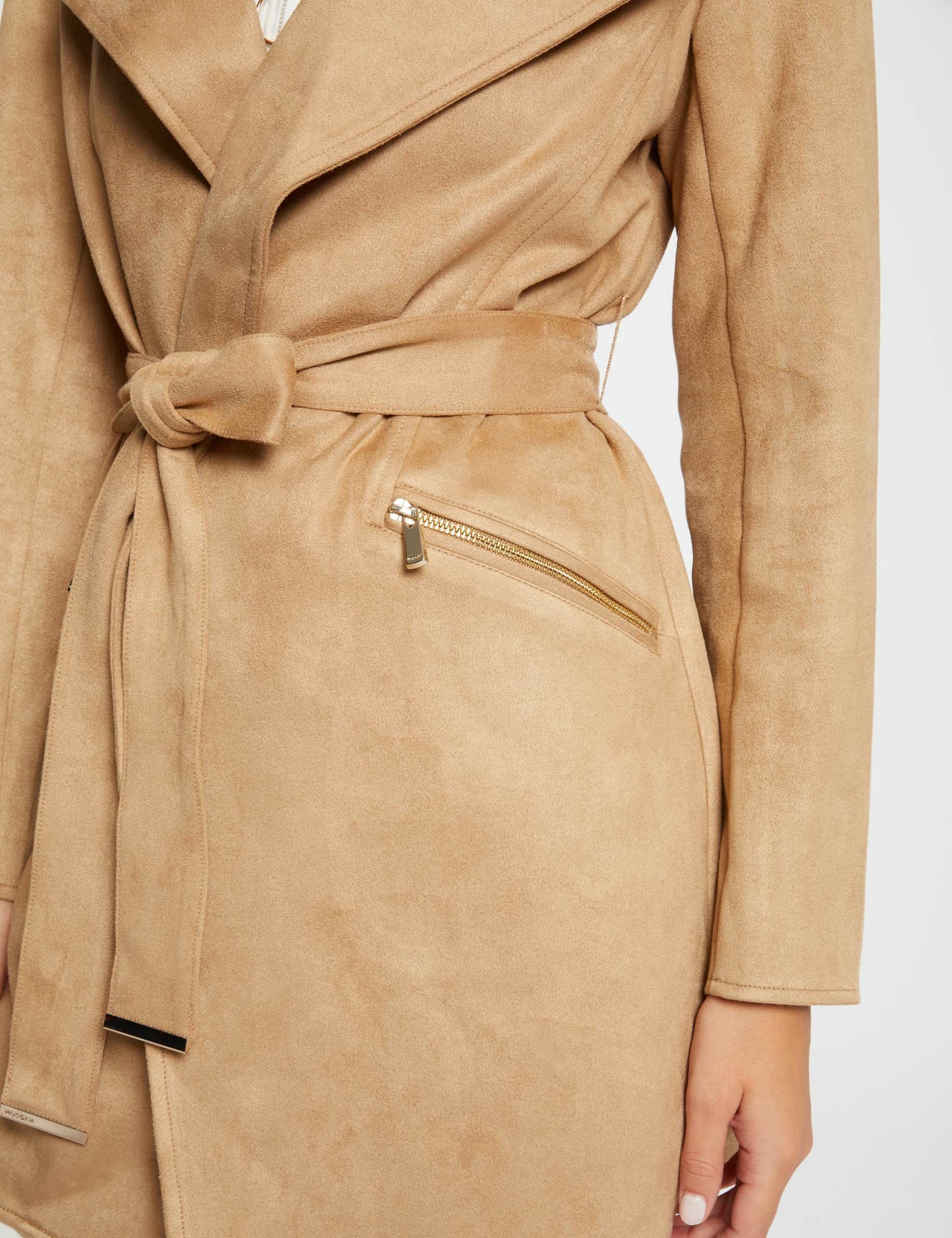 Manteau long ceinture suedine beige femme Morgan