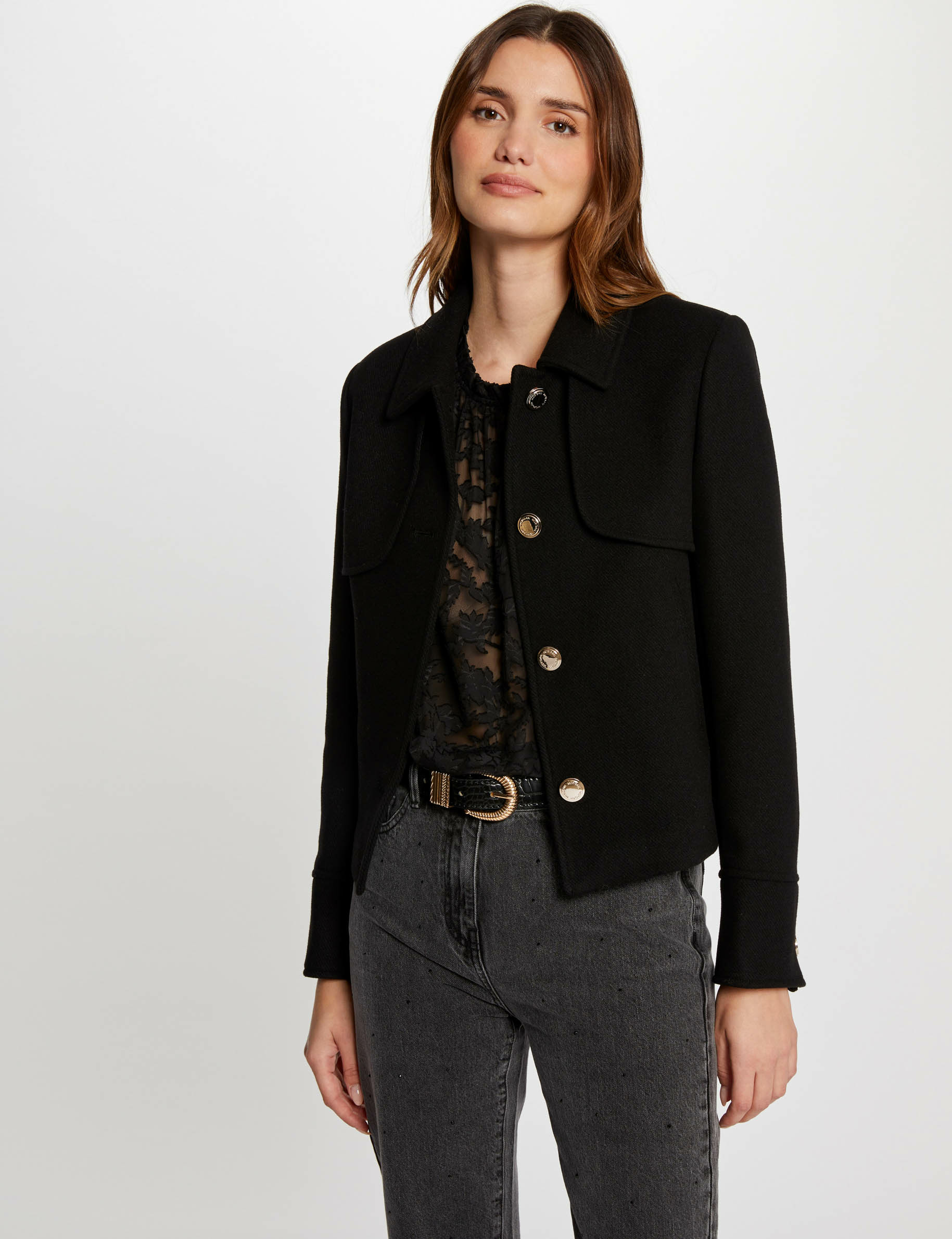 Manteau court boutonne noir femme Morgan