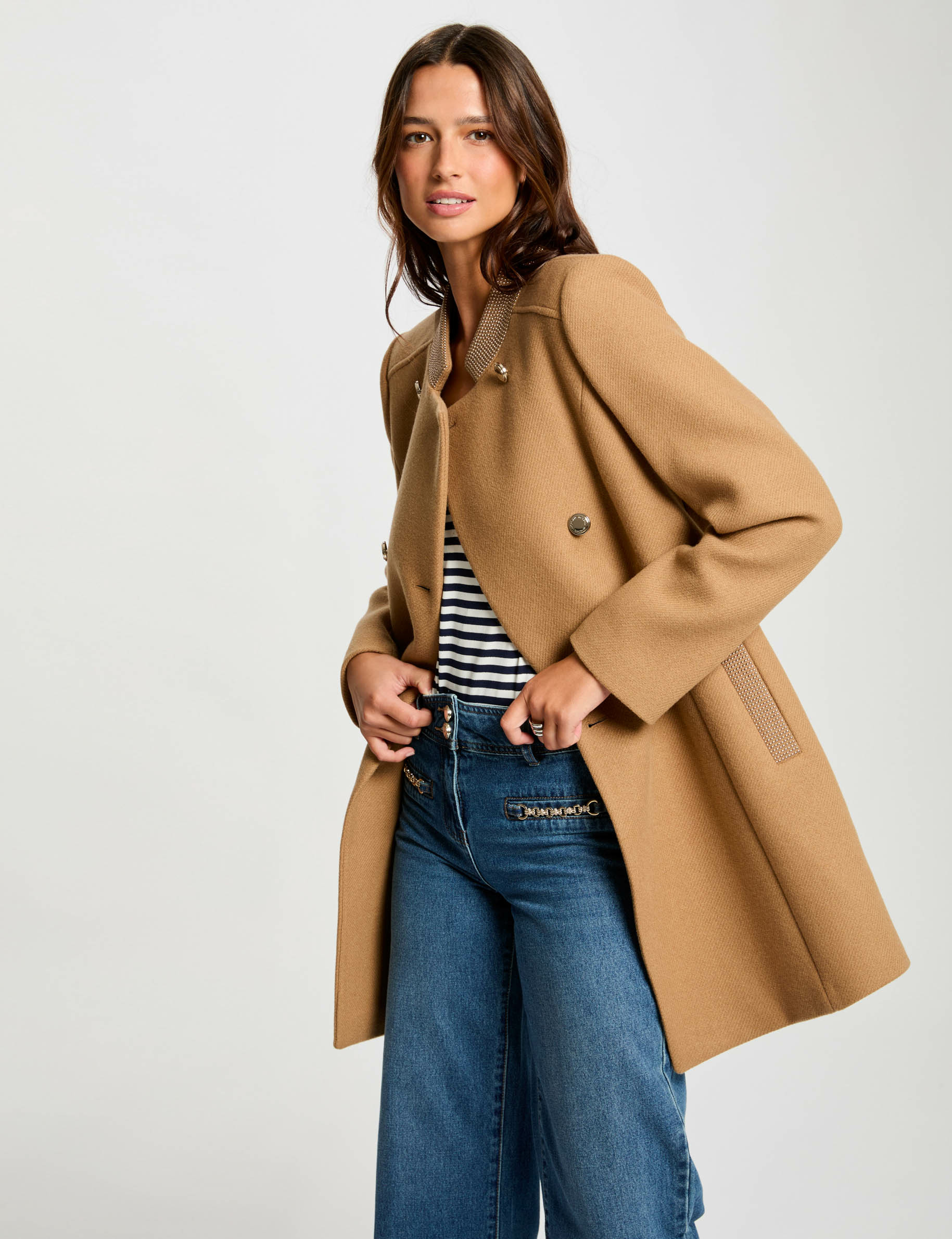 Fashion manteau laine femme camel