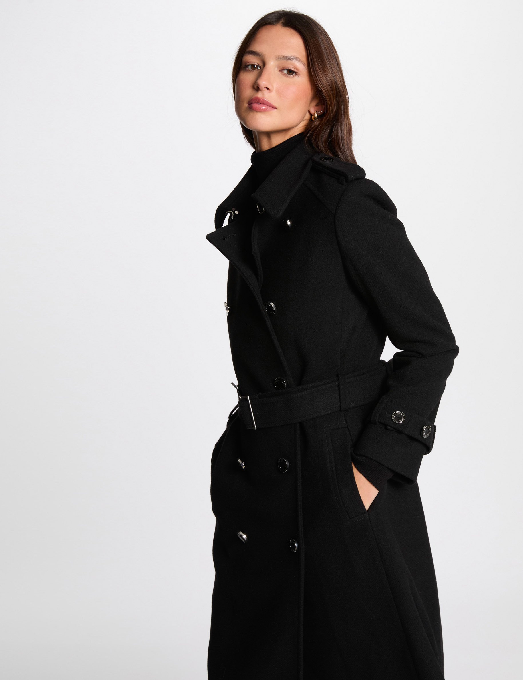 Manteau long ceinture noir femme Morgan