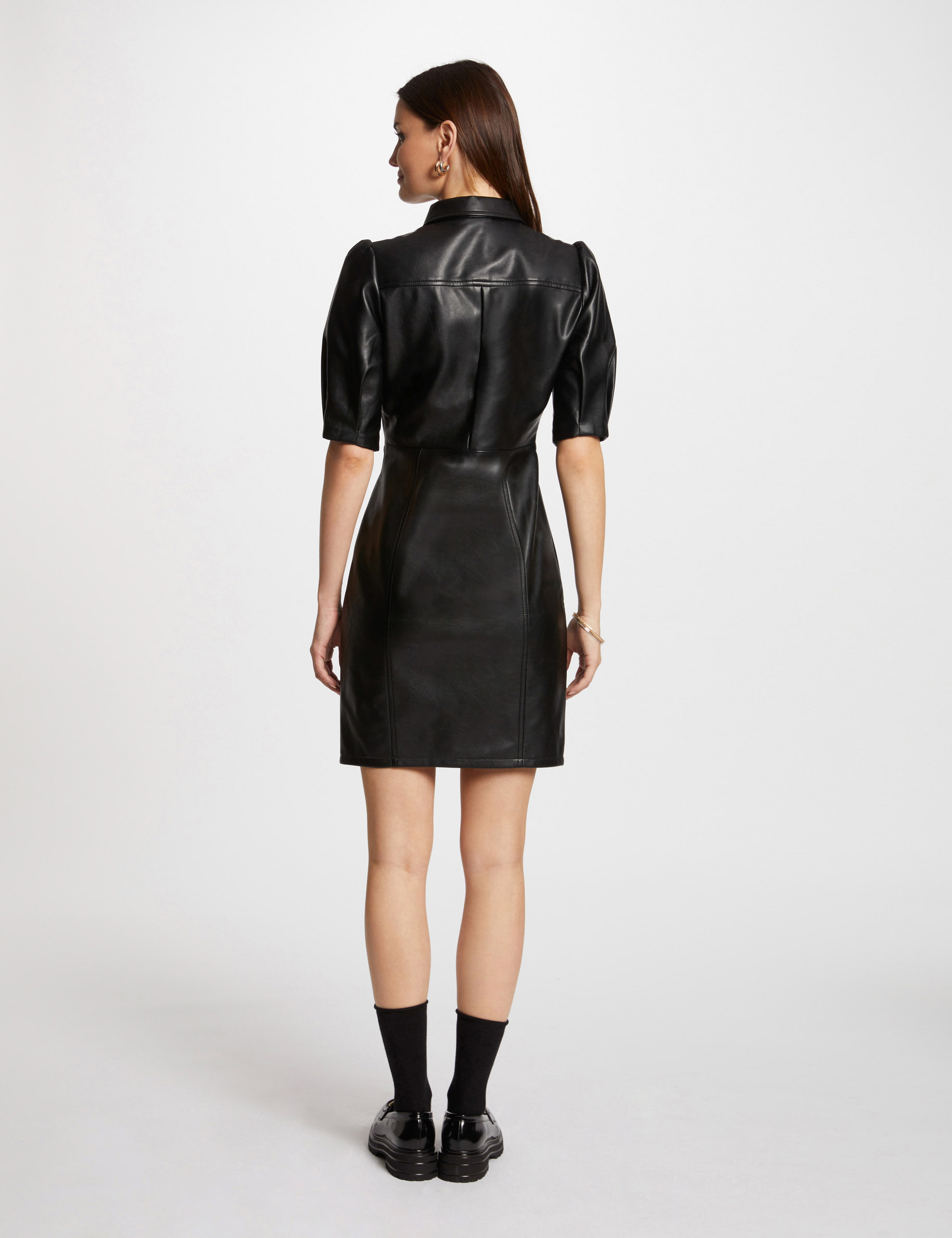 Robe courte simili cuir noir femme Morgan