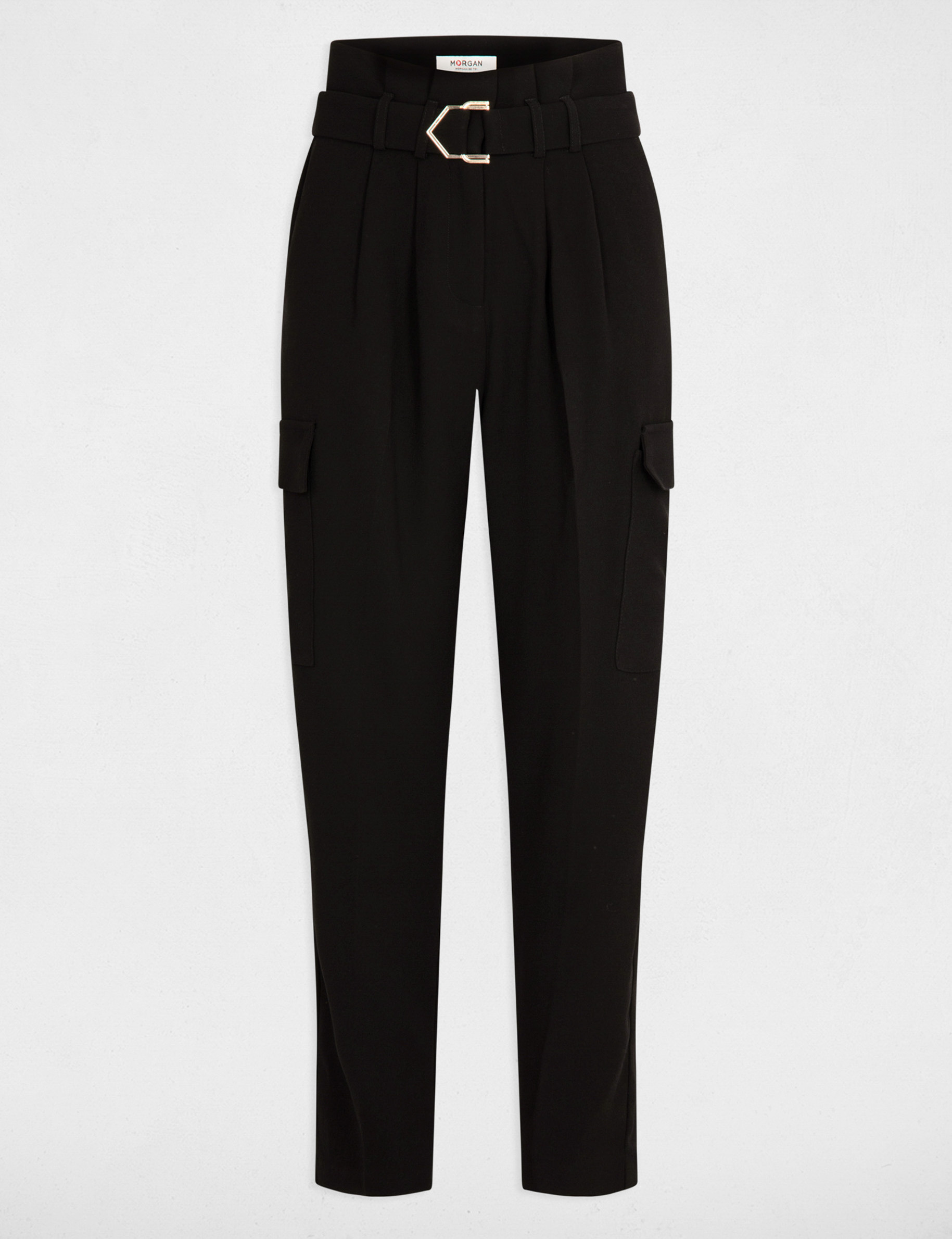 Pantalon carotte ceinture noir femme Morgan