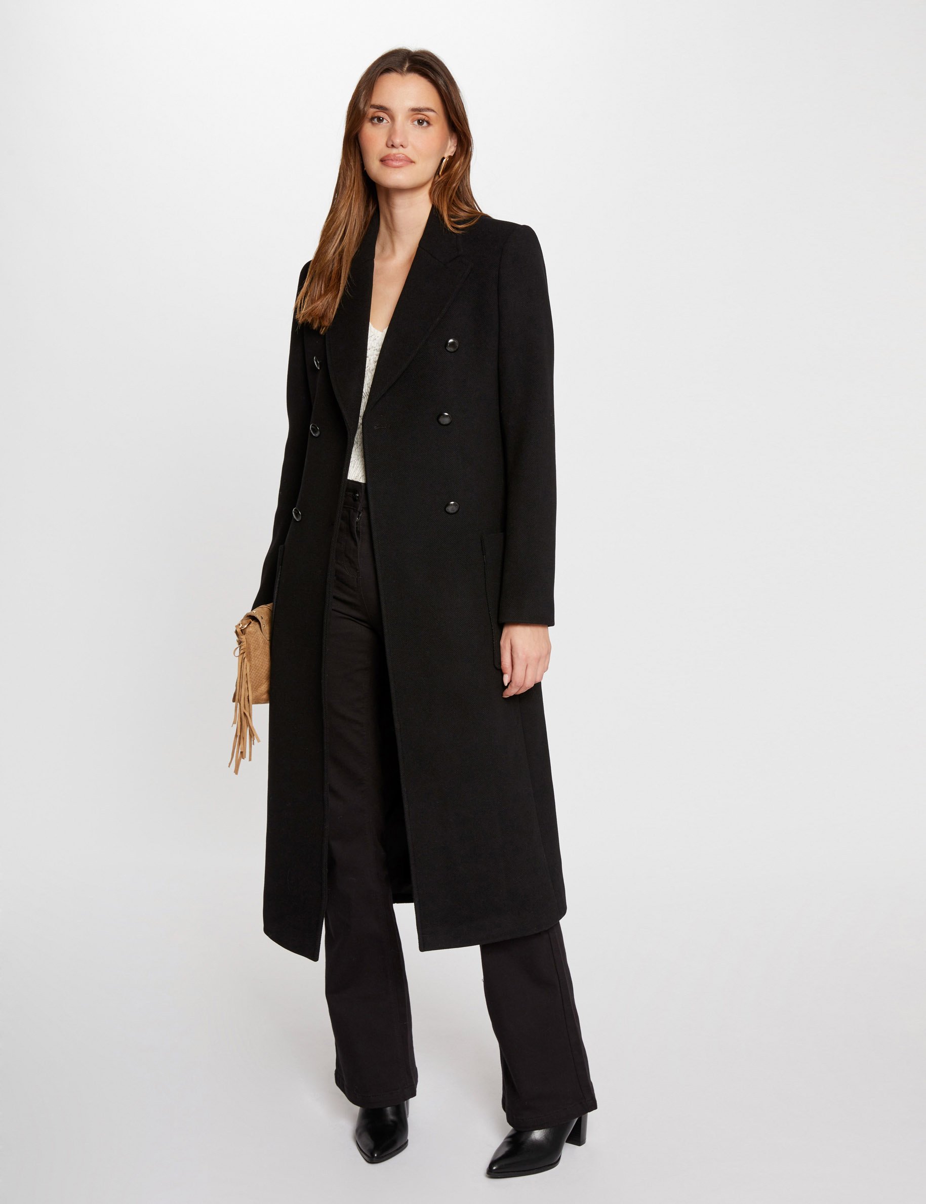 Manteau long droit noir femme Morgan