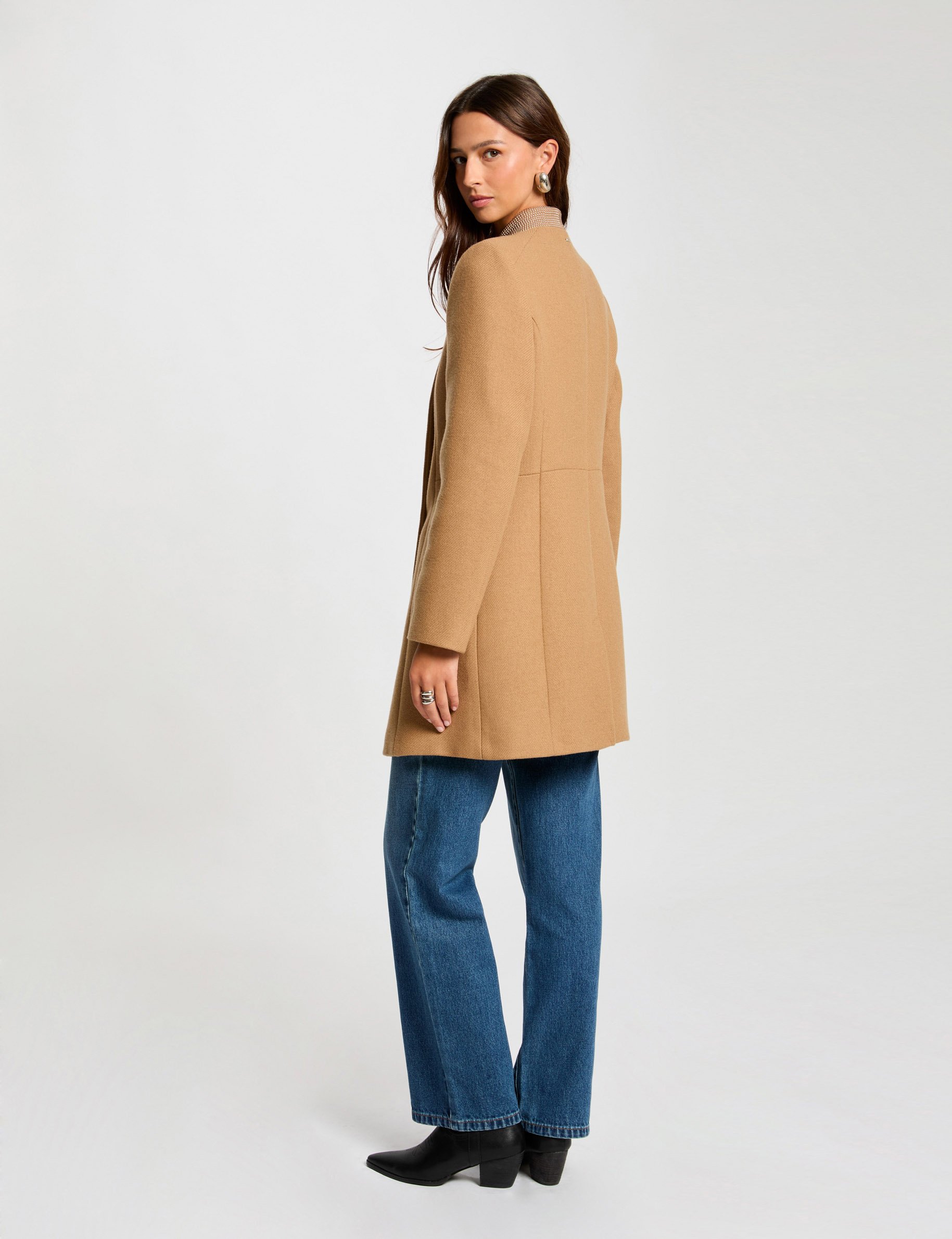 Manteau long boutonne camel femme Morgan