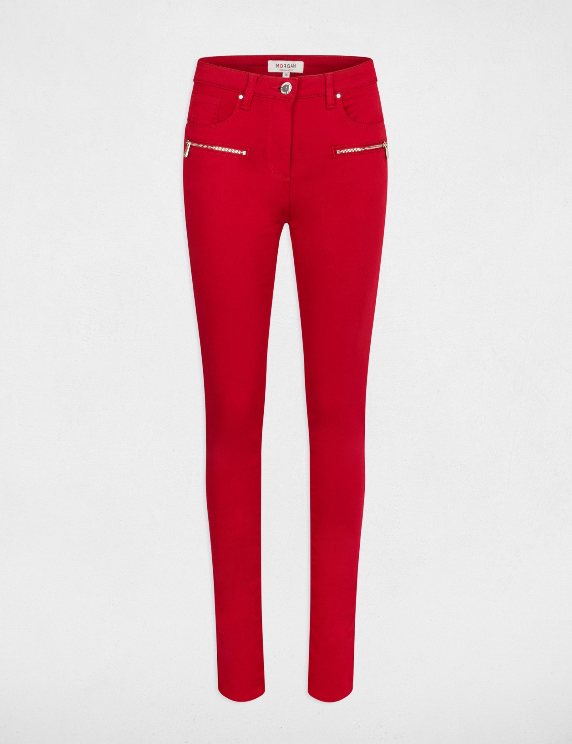 Jeans slim details zippes rouge moyen femme Morgan