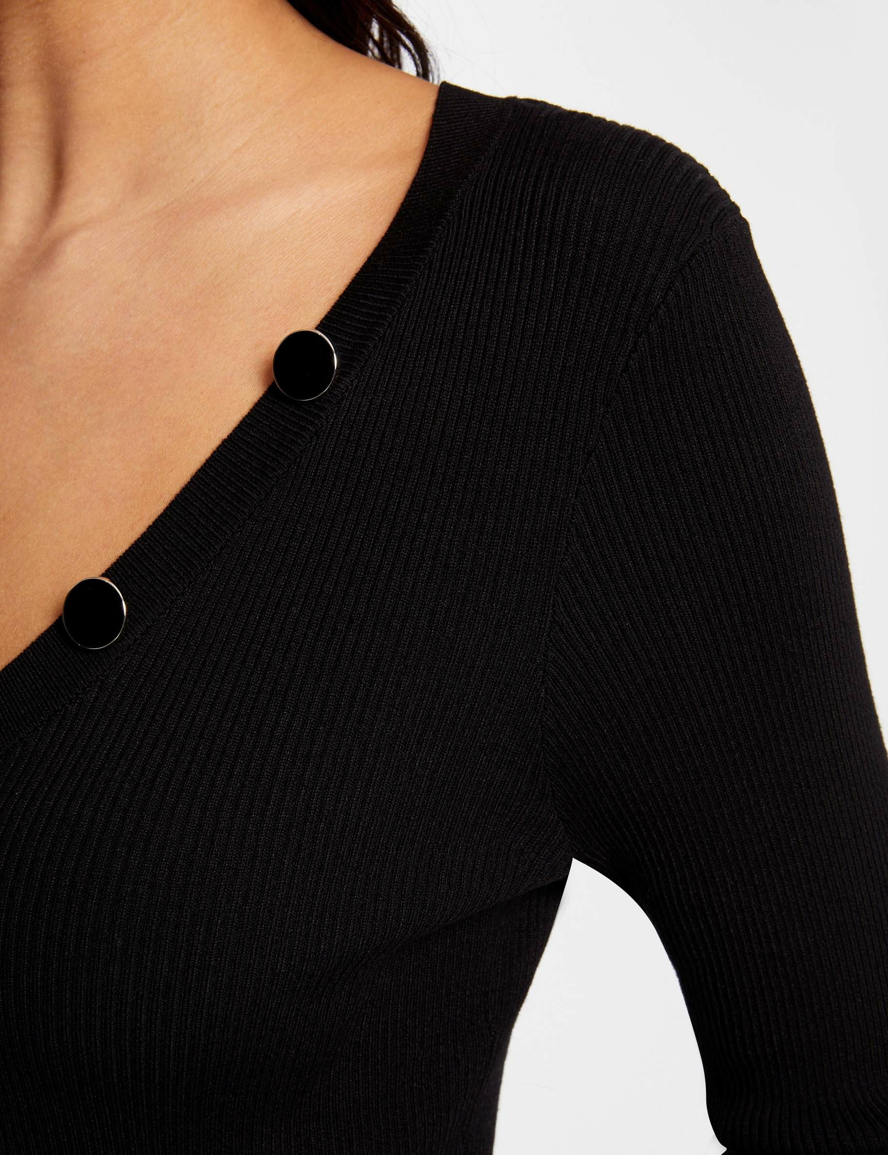 Pull manches longues avec boutons noir femme