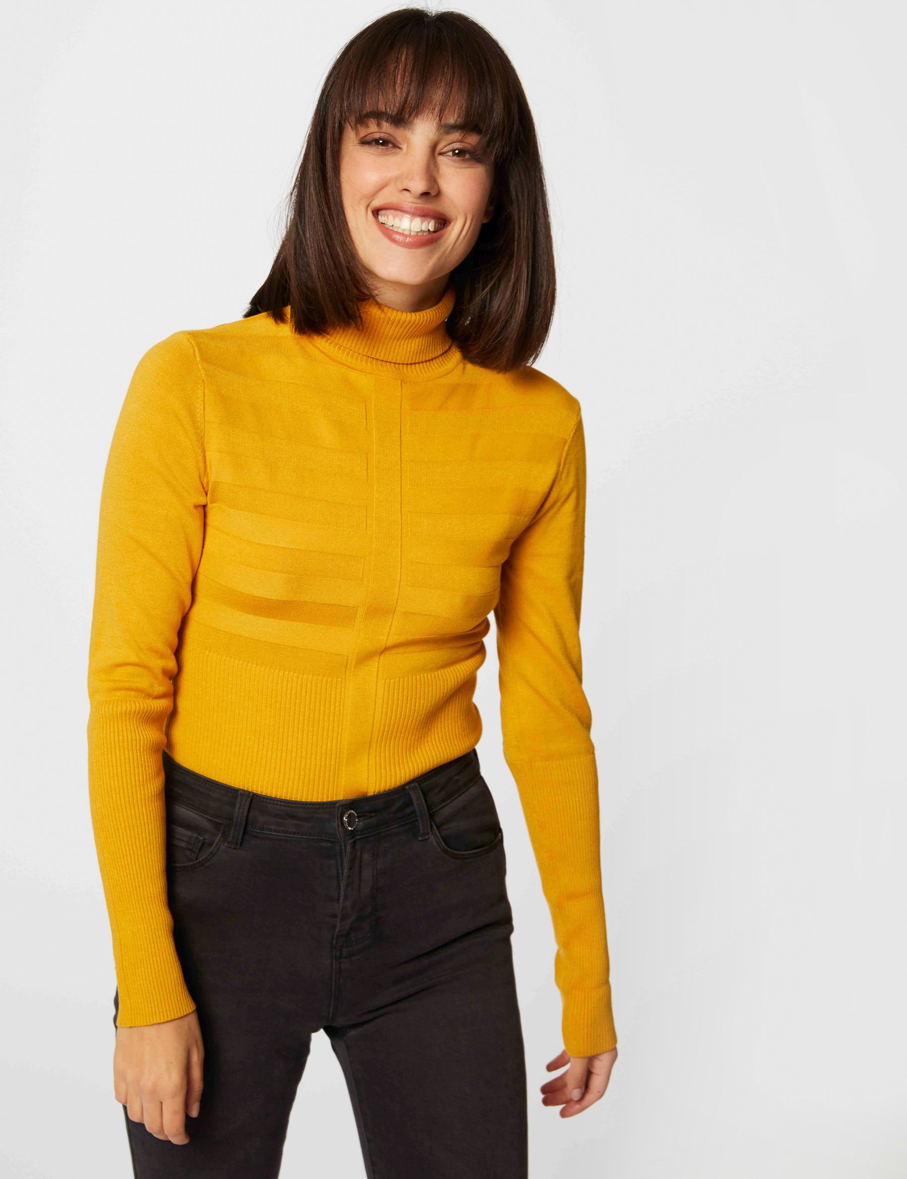 Pull manches longues col roule jaune femme Morgan