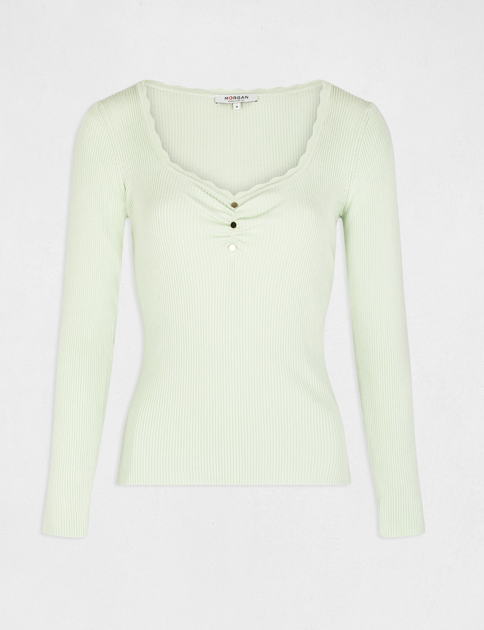 Tankaneo Pull à manches longues pour femme - Col rond - Rayé - Coupe ajustée,  C01-vert clair, L : : Mode