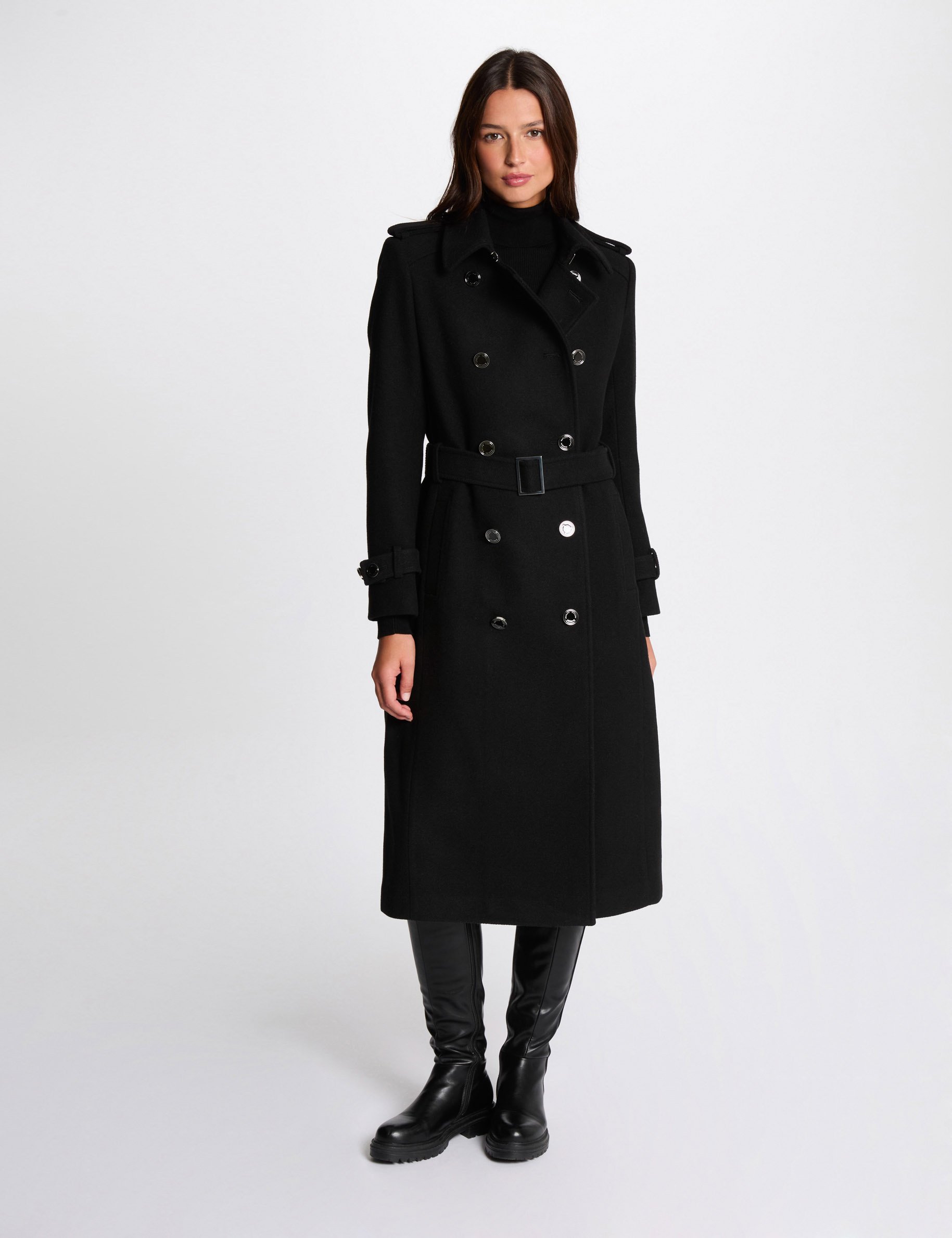 Manteau long ceinture noir femme Morgan