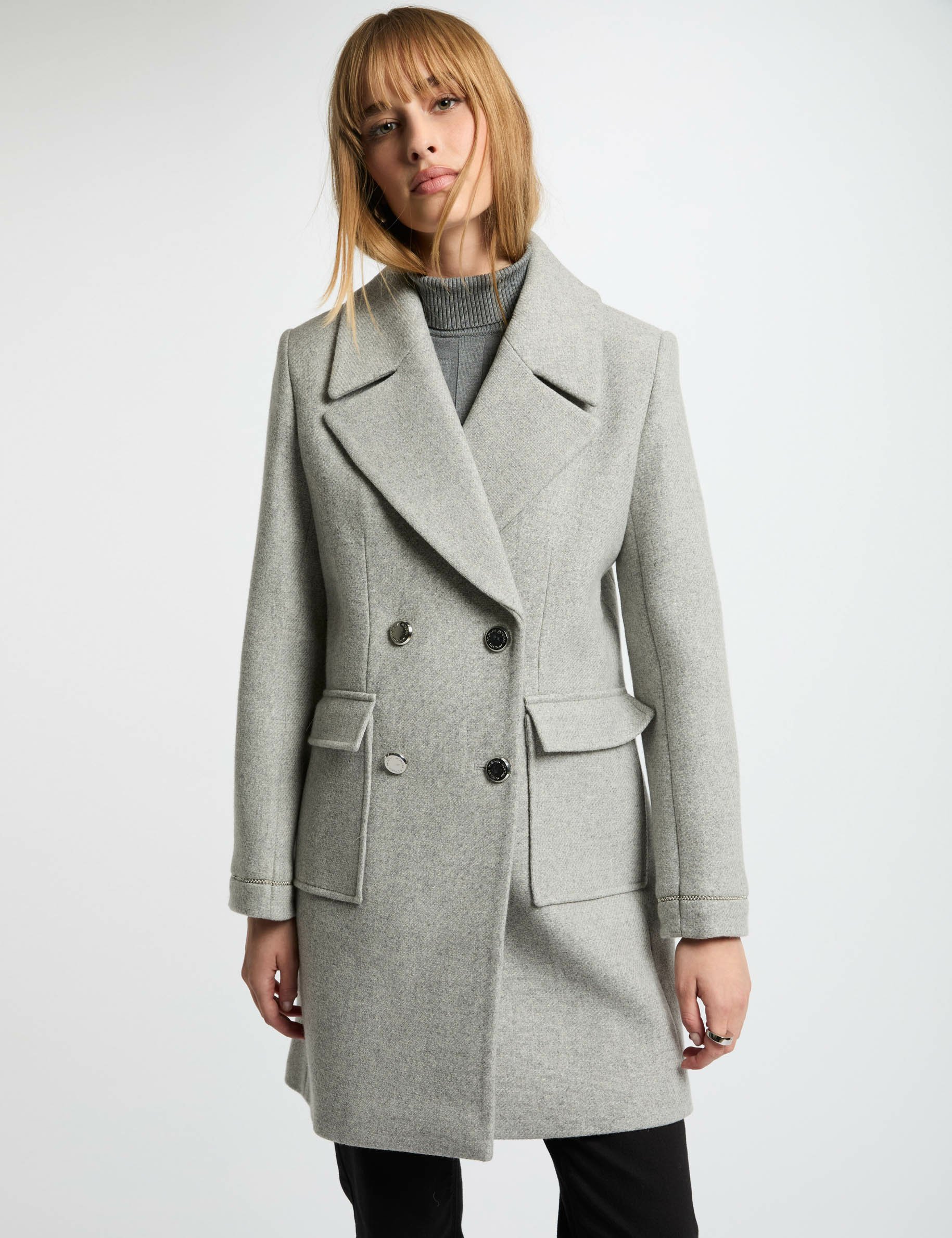 Manteau droit boutonne gris clair femme Morgan