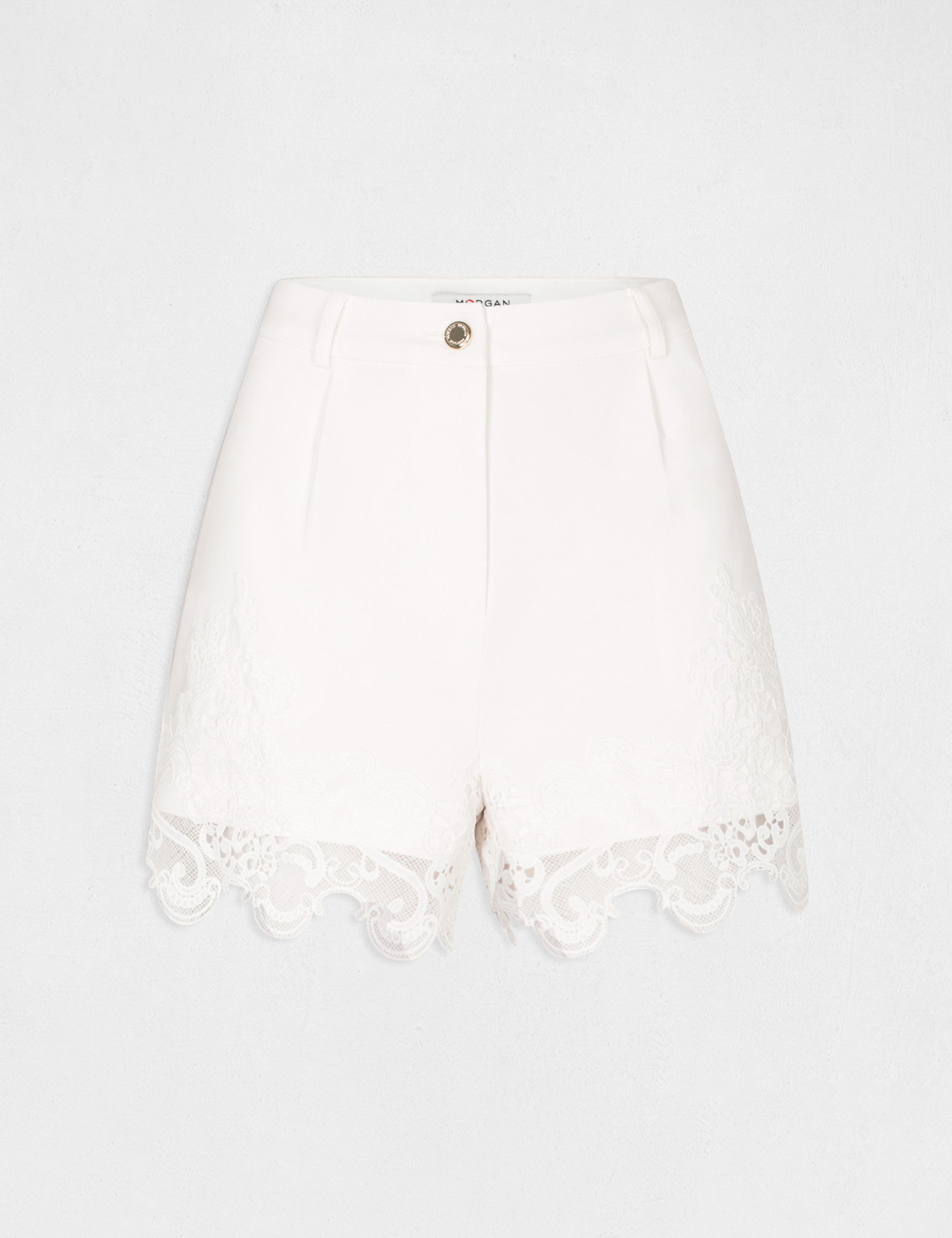 Short droit avec dentelle ecru femme