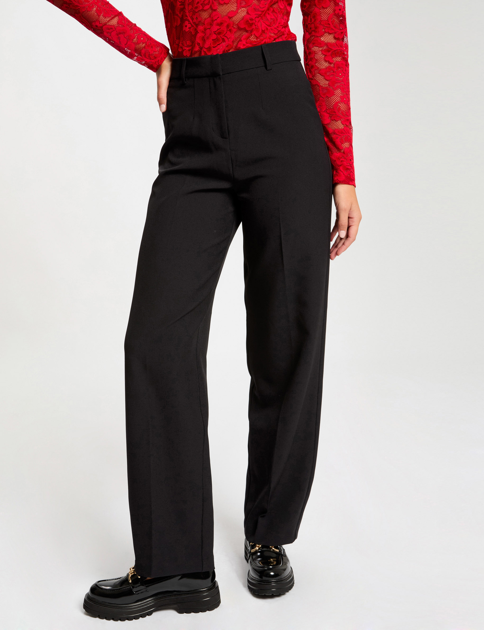 Pantalon droit a pinces noir femme Morgan