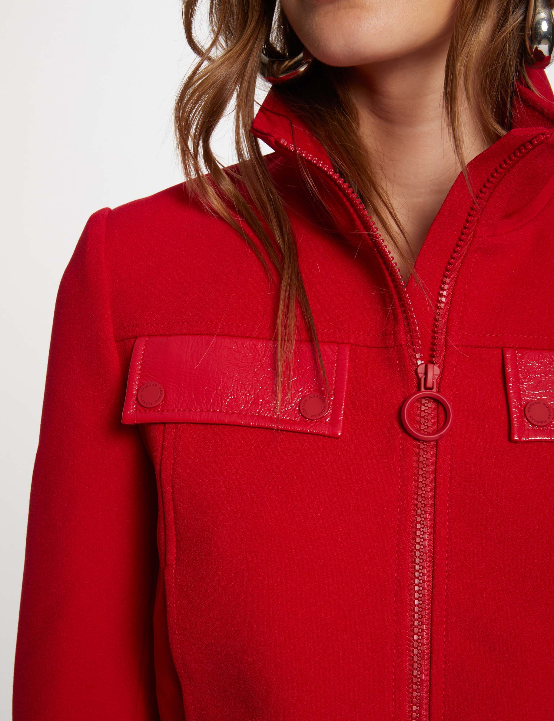 Blouson simili cuir rouge femme fashion