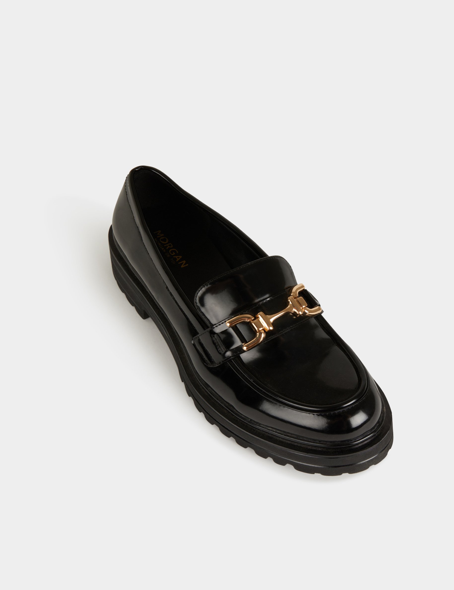 Mocassins vernis avec boucles noir femme Morgan